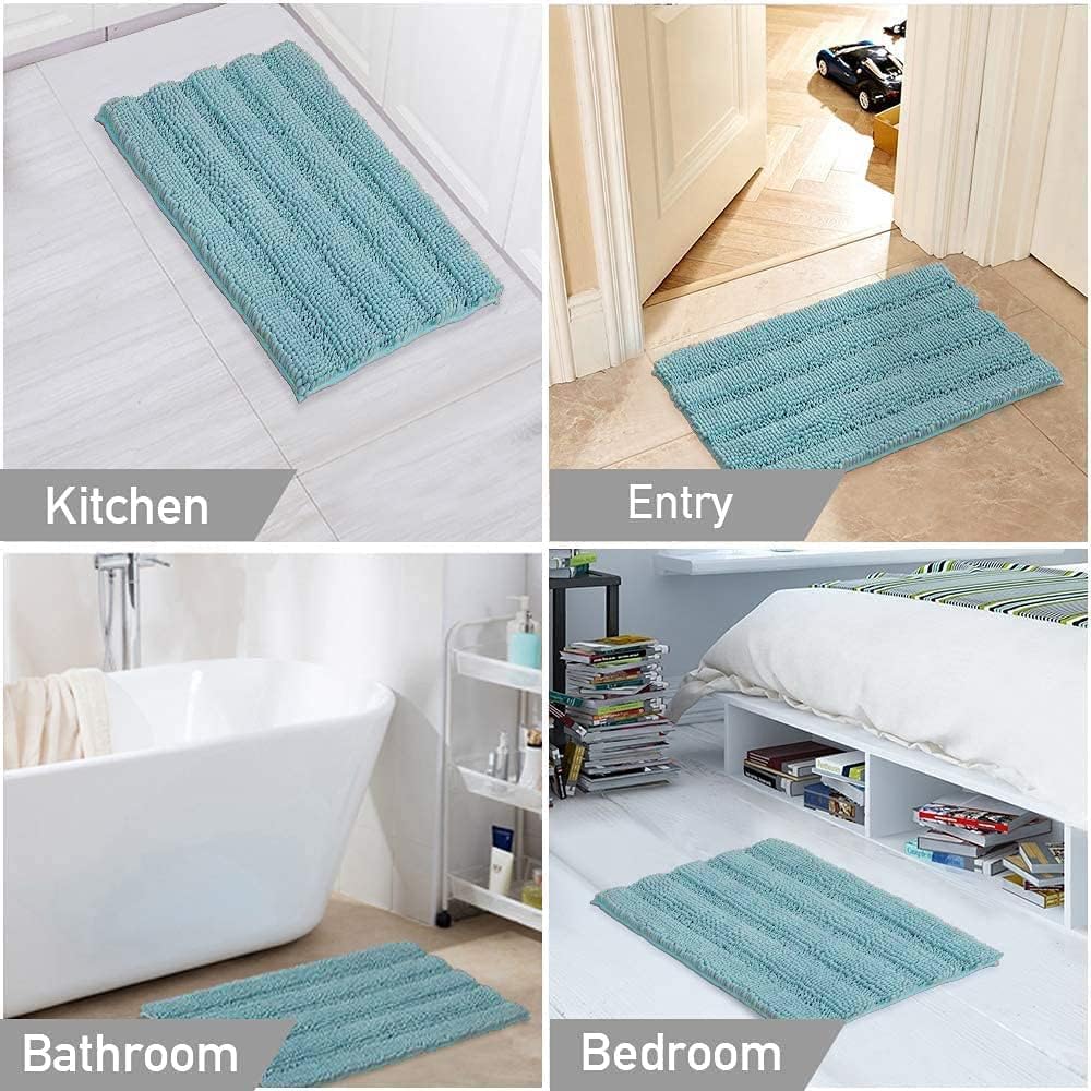 Turquoize Tapetes de baño de felpilla lanuda antideslizante, gruesa, para baño, juego de 1 tapete de baño de felpilla, suave, súper absorbente,