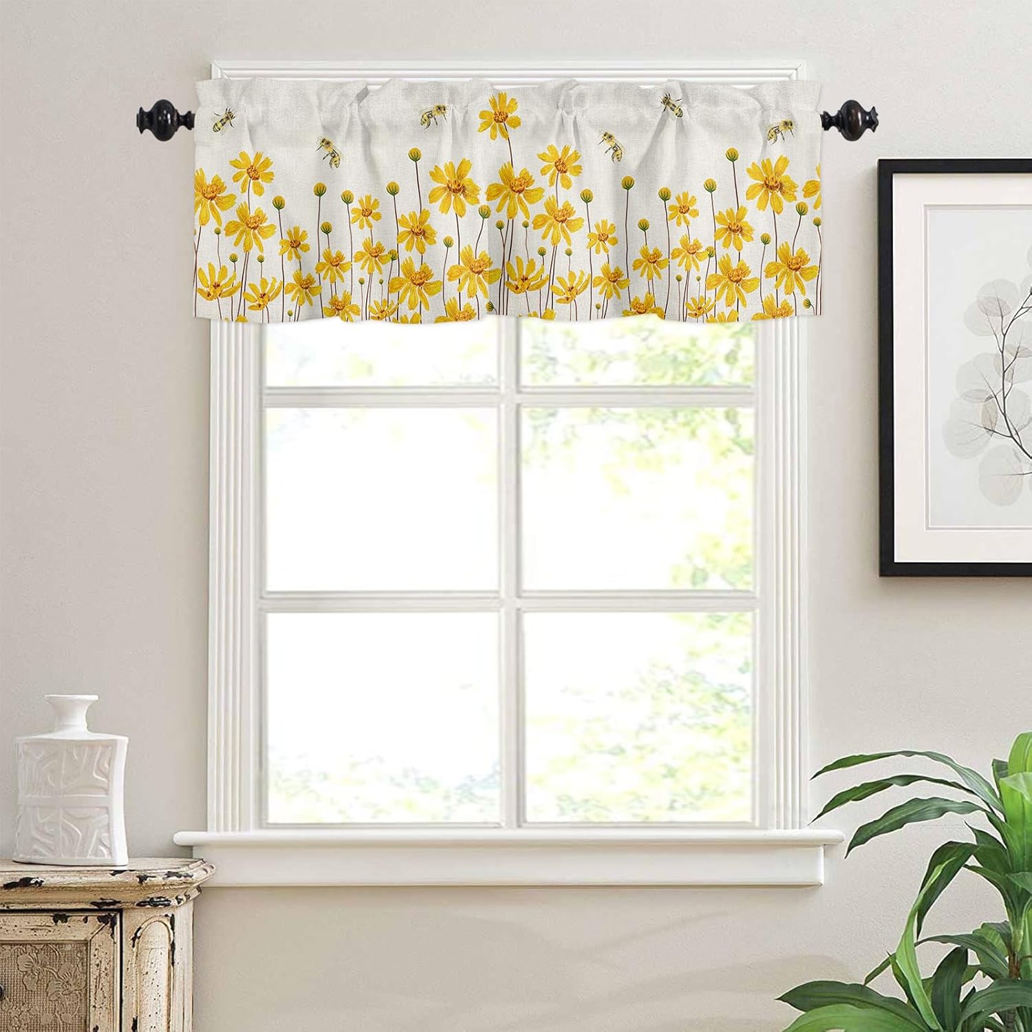 Artwork Store Cenefa de cortina para decoración de ventana de cocina, diseño de margaritas rústicas de 54 x 18 pulgadas, cortinas de tratamiento de