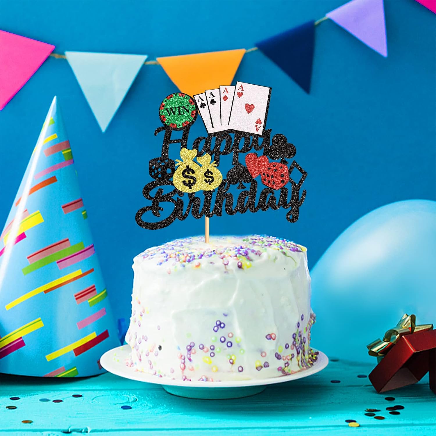 1 paquete de decoración de pastel de casino dados fichas de póquer de feliz cumpleaños decoración de pastel de juego de cartas tema para decoración