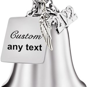 FKOG Adorno personalizado de campana de Navidad y campana de trineo, alas de ángel plateadas grabadas 2023, campanas de Navidad, bodas, FKOG Adorno personalizado de campana de Navidad y campana de trineo, alas de ángel plateadas grabadas 2023, campanas de Navidad, bodas,