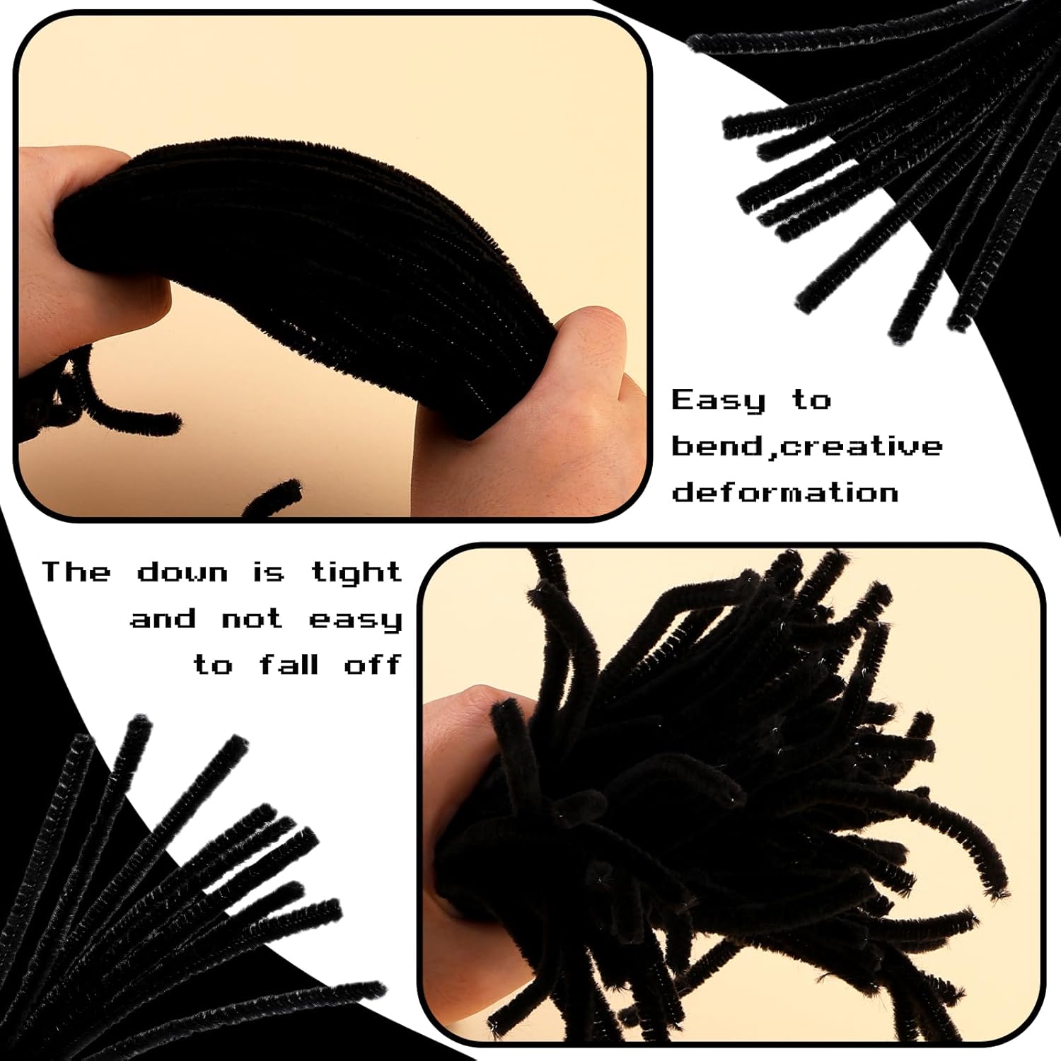 Giwrmu 100 piezas de tallos de felpilla para limpiar pipas negras, suministros de manualidades con palos peludos, limpiador de tuberías de colores