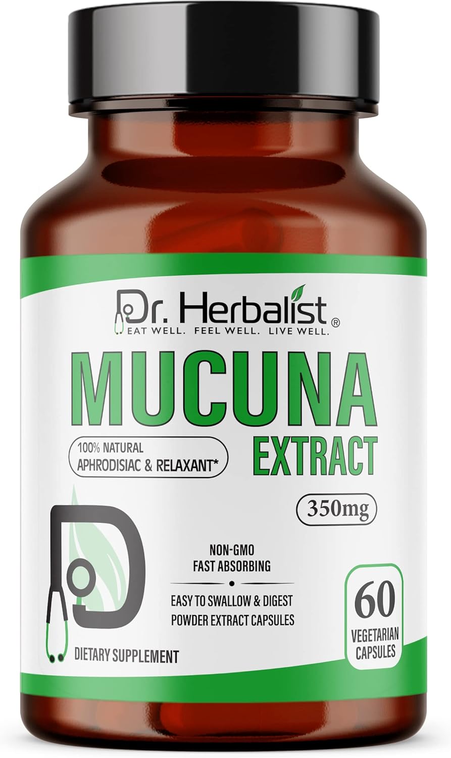 Dr. Herbalist Mucuna Extract 350mg – 60 cápsulas  Sin OMG  Absorción en ayunas  Vegetariano