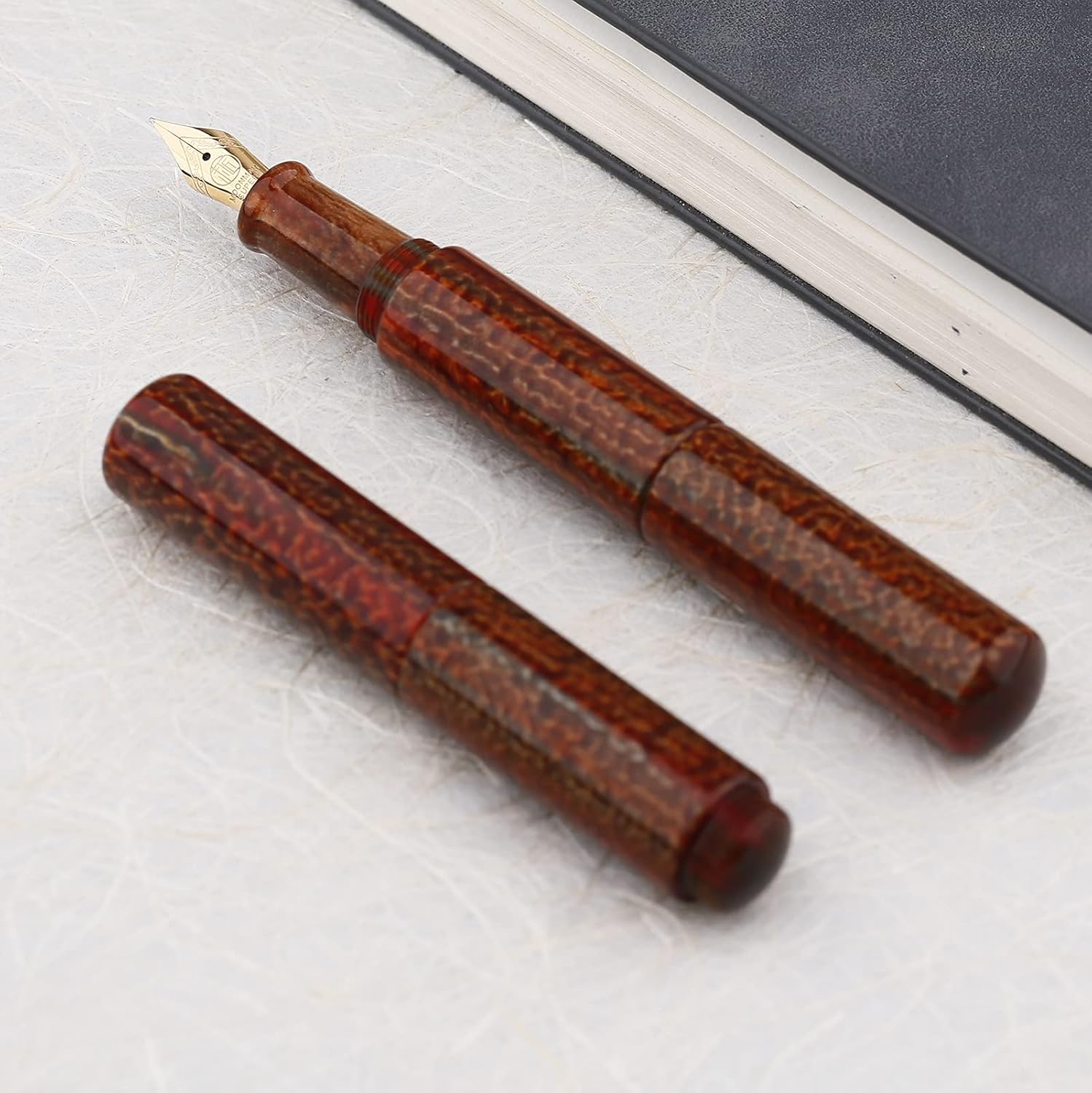 Asvine Majohn Wancai – Mini pluma estilográfica, punta extrafina, bolígrafo de bolsillo de viaje acrílico marrón, tamaño corto, relleno de botella