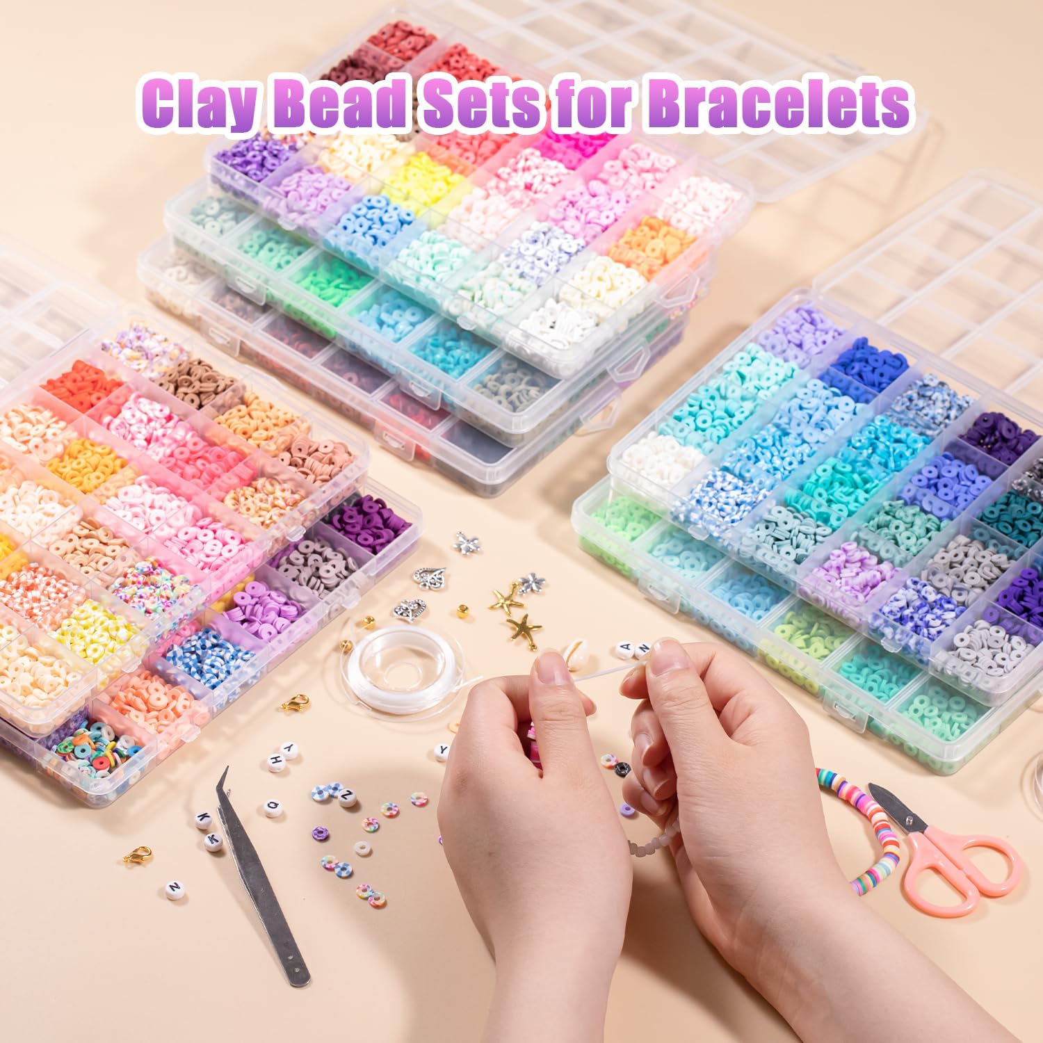 Ybxjges Kit de 22400 cuentas de arcilla para hacer pulseras, kit de cuentas de arcilla polimérica de 168 colores, cuentas heishi planas para niñas