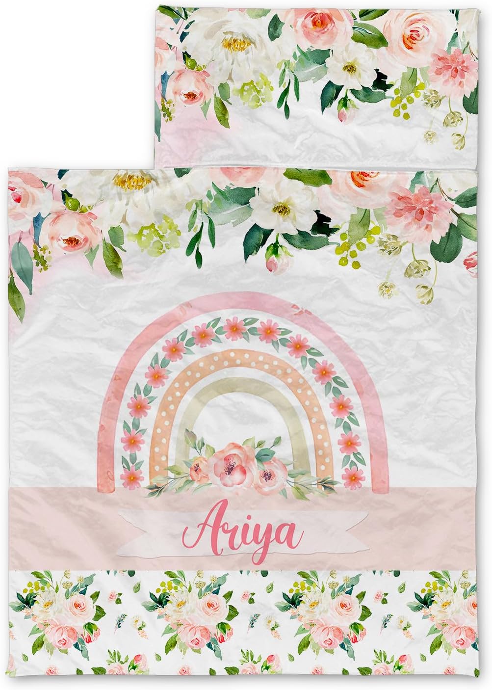 Tapete de siesta personalizado con diseño floral de arcoíris para niños con nombre, sacos de dormir para niñas, colchón de cama personalizado para