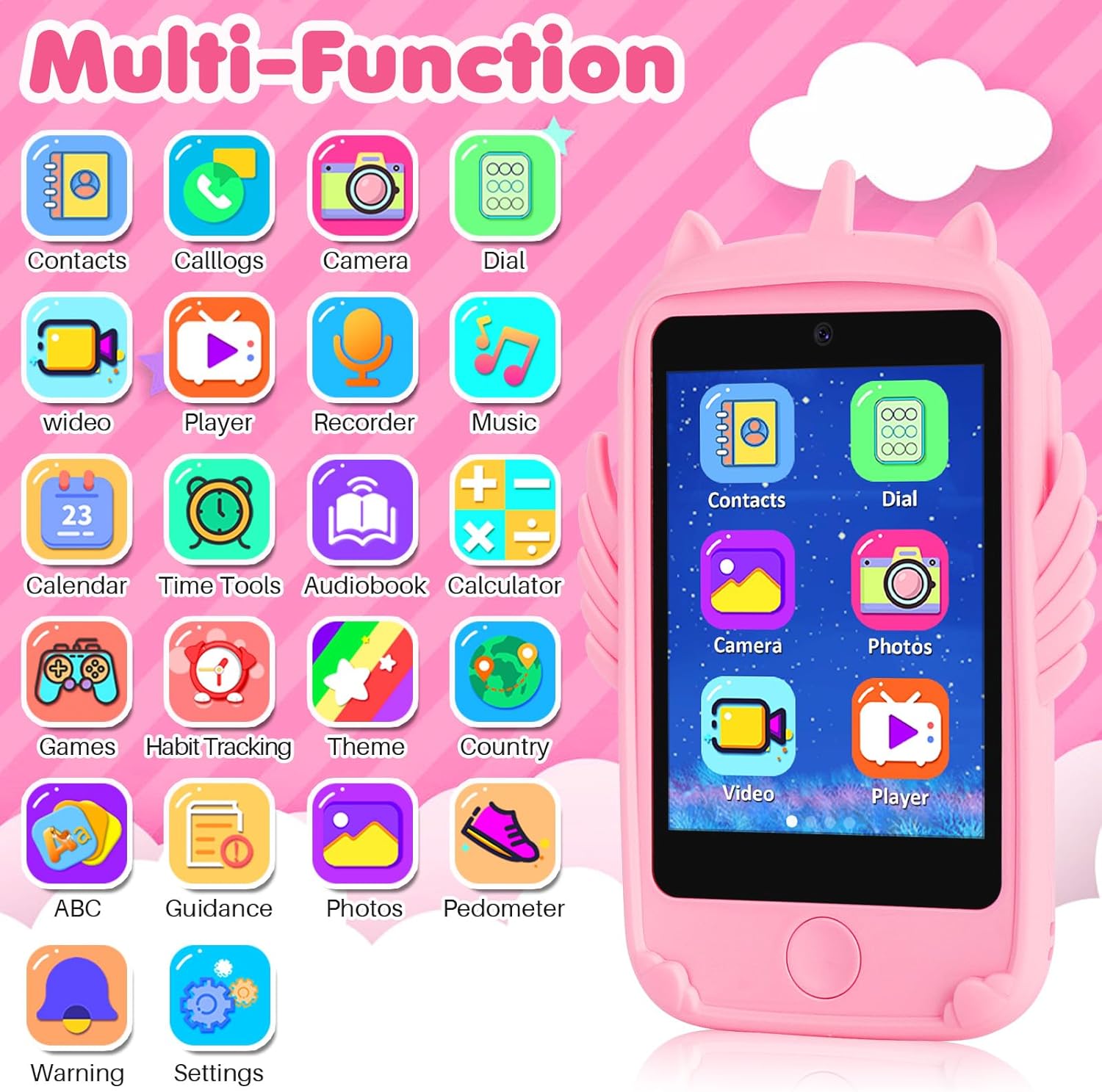 Teléfono inteligente para juguetes de niños, teléfono de juguete con pantalla táctil para niñas y niños, teléfono para niños con juegos, juguetes de