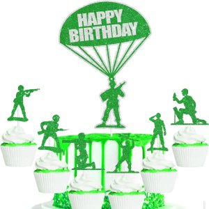 Juego de decoración de pastel de cumpleaños para fanáticos del ejército, adecuado para niños o niñas, fiesta de cumpleaños temática militar, fiesta Juego de decoración de pastel de cumpleaños para fanáticos del ejército, adecuado para niños o niñas, fiesta de cumpleaños temática militar, fiesta
