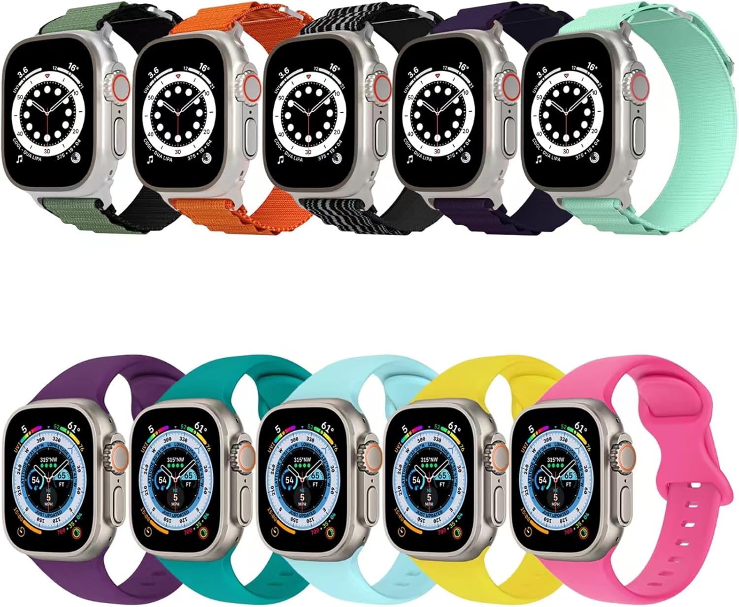 Juego de 5 correas trenzadas de nailon suave y 5 correas trenzadas de nailon transpirable compatibles con correas de Apple Watch de 1.496 in 1.575
