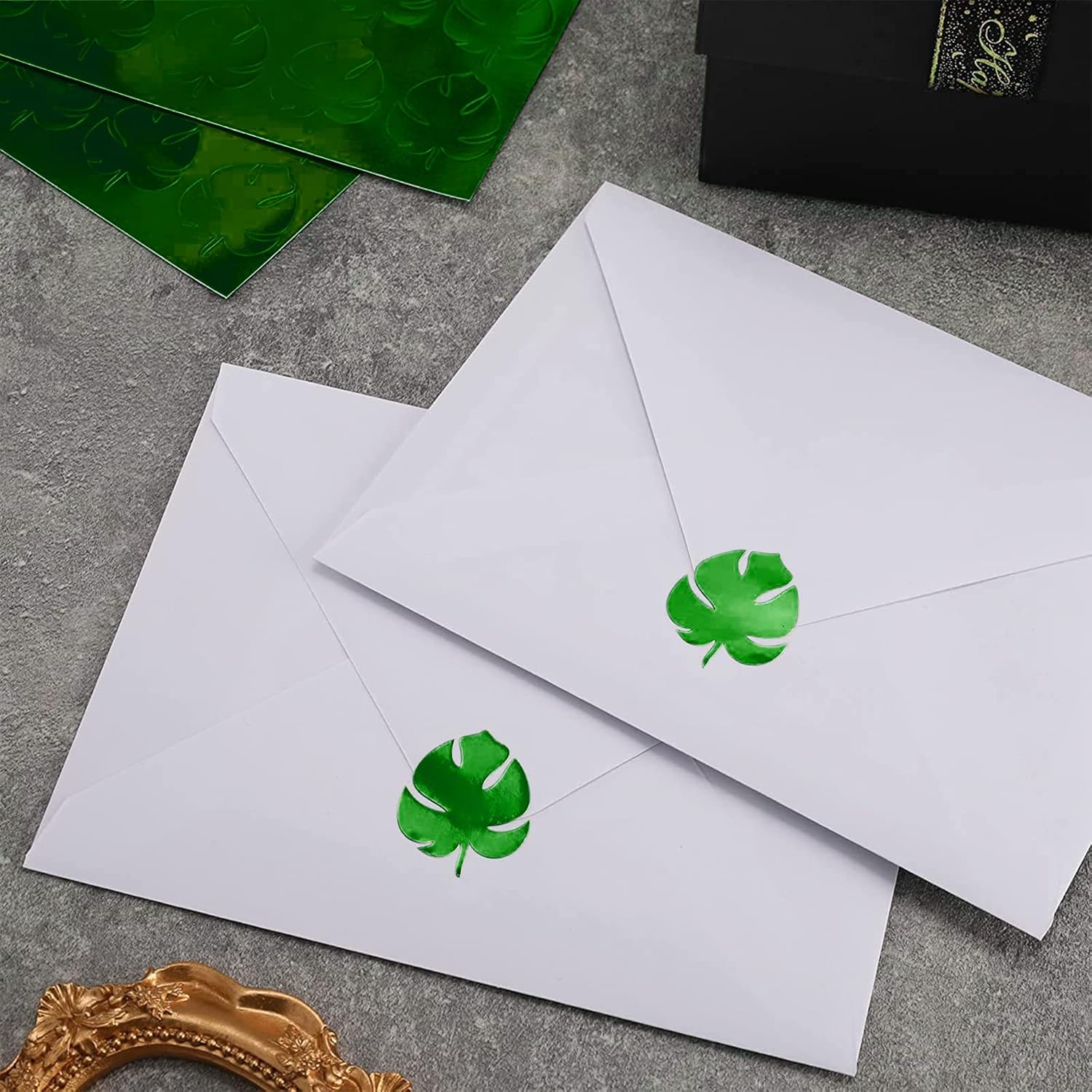 Whaline 500 calcomanías de Monstera de papel de aluminio verde, autoadhesivas, hojas de Monstera, calcomanías de hojas de plantas tropicales para
