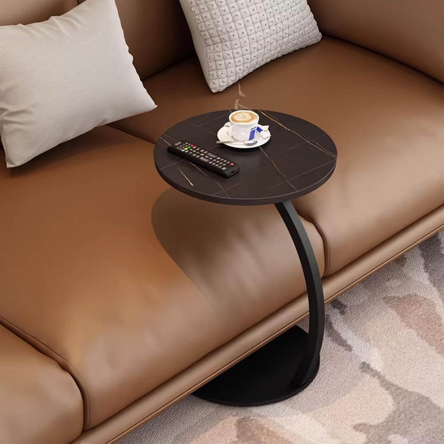 HASMI Mesa auxiliar funky, mesa auxiliar para sofá, mesa auxiliar en forma de C para sofá, sofá y cama, mesa de escritorio grande en C para sala de