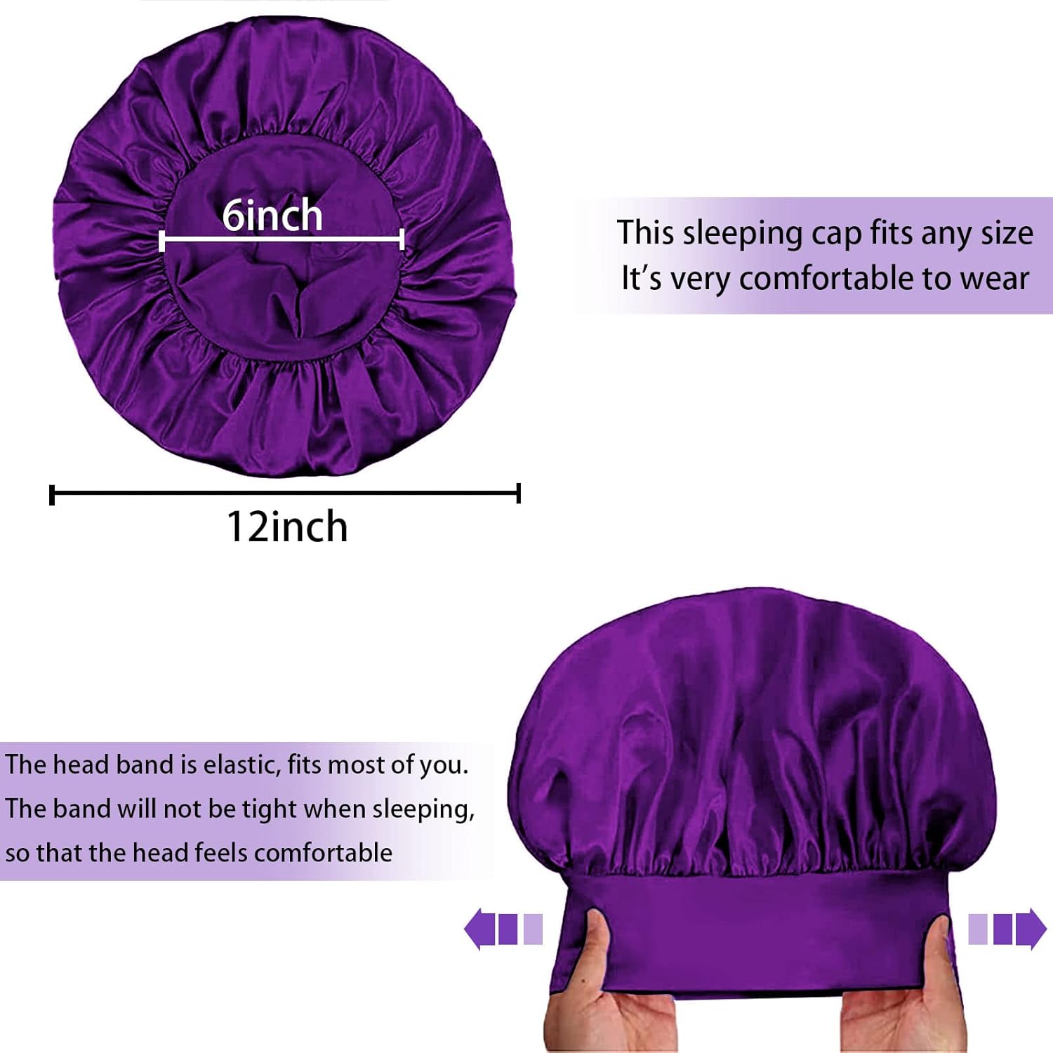 4 gorros de satén de seda para dormir, banda ancha elástica para el cabello de seda para dormir, mujeres negras, hombres, gorros de seda para