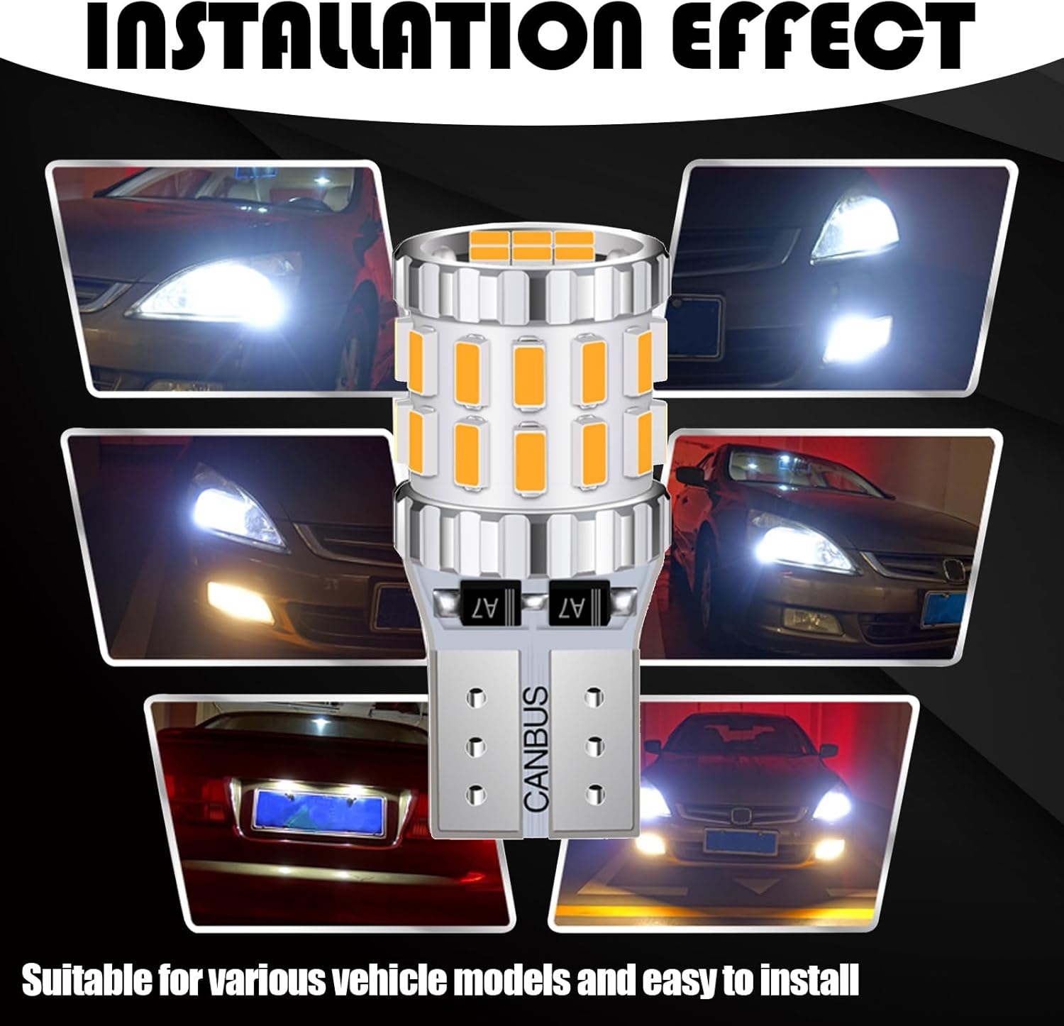 GKmow 2 luces LED T10 de ancho para automóvil, 3014-30SMD, súper brillante, luz de lectura de placa de matrícula de 360, Canbus sin errores, luz de