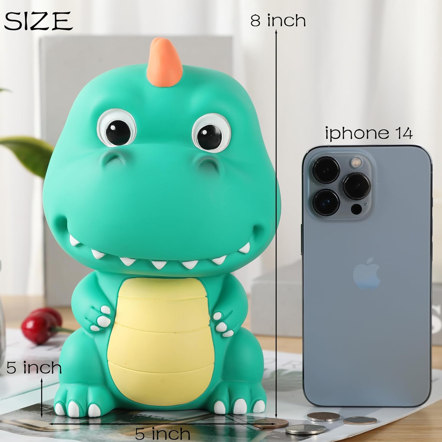 H&W Banco de dinero de dinosaurio con bonita cabeza grande, alcancía de tiranosaurio Rex inastillable, primer banco de monedas, el mejor cumpleaños