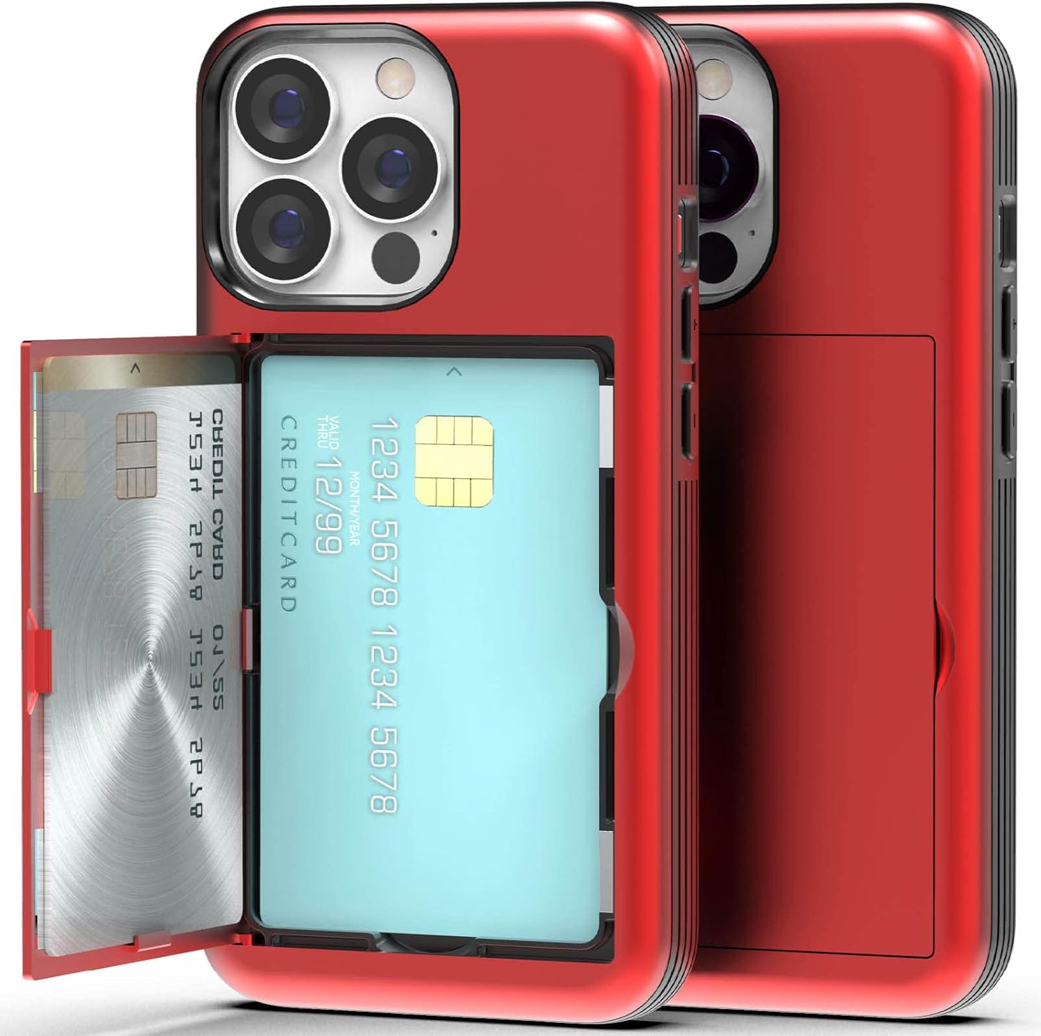 JUST4YOU Funda para iPhone 13 Pro con tarjetero Kickstand protectora de doble capa de parachoques (rojo) CS_BR_OC_I13P_RD