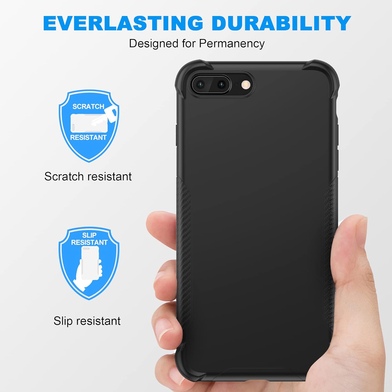 ORETECH – Funda diseñada para iPhone 7 Plus, diseñada para iPhone 8 Plus con 2 protectores de pantalla de vidrio templado, textura de fibra de