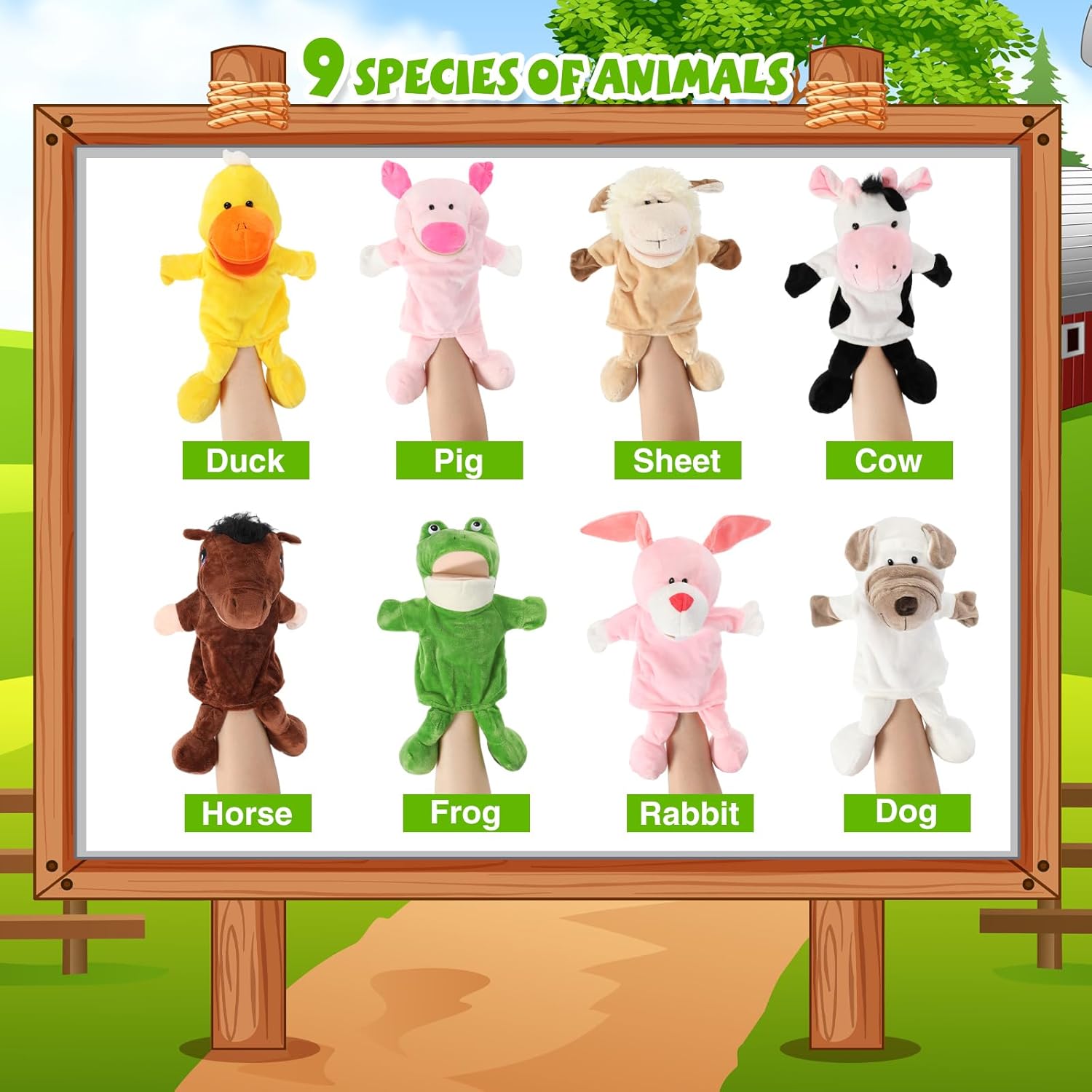 9 marionetas de mano de animales con boca abierta y movible de 11.8 a 13.8 pulgadas, animales de peluche suaves de animales de granja safari,