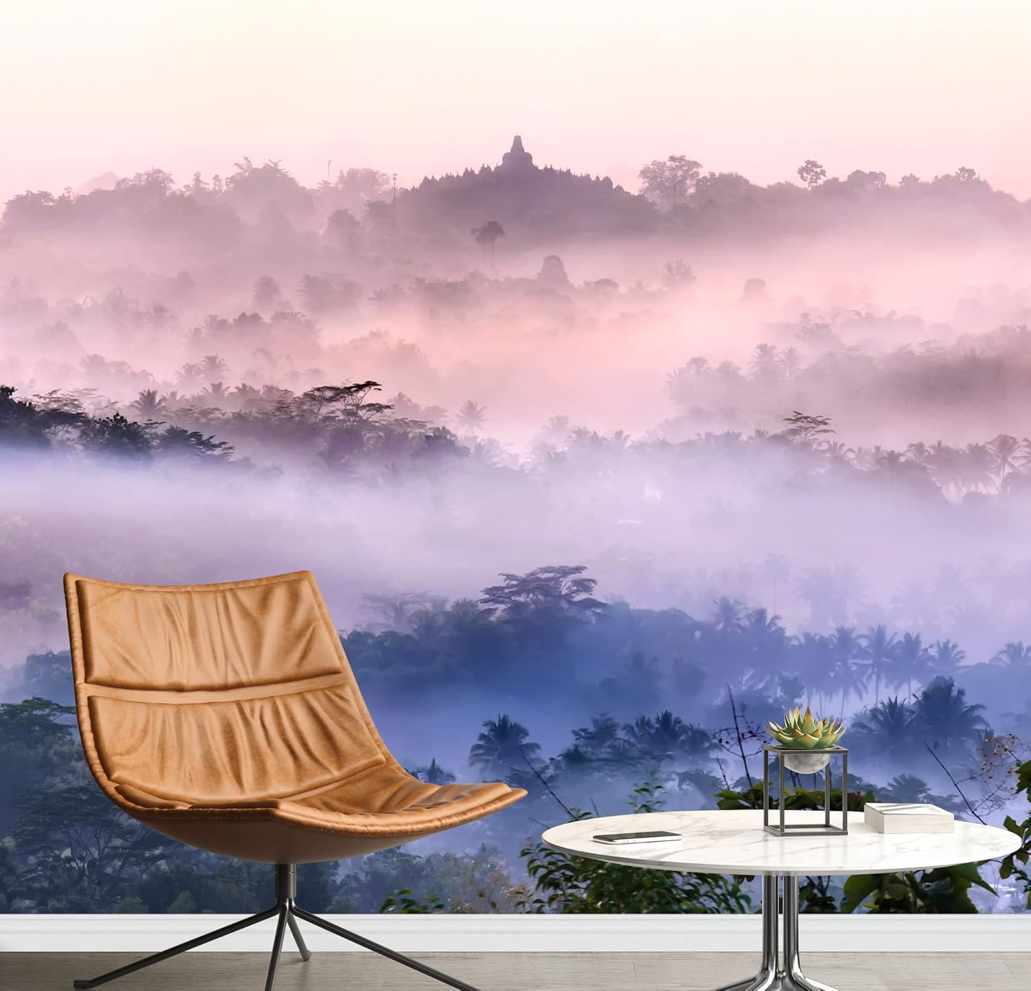 SIGNWIN Mural de pared, paisaje natural con niebla en el bosque, papel tapiz autoadhesivo extraíble, decoración de pared para dormitorio, sala de
