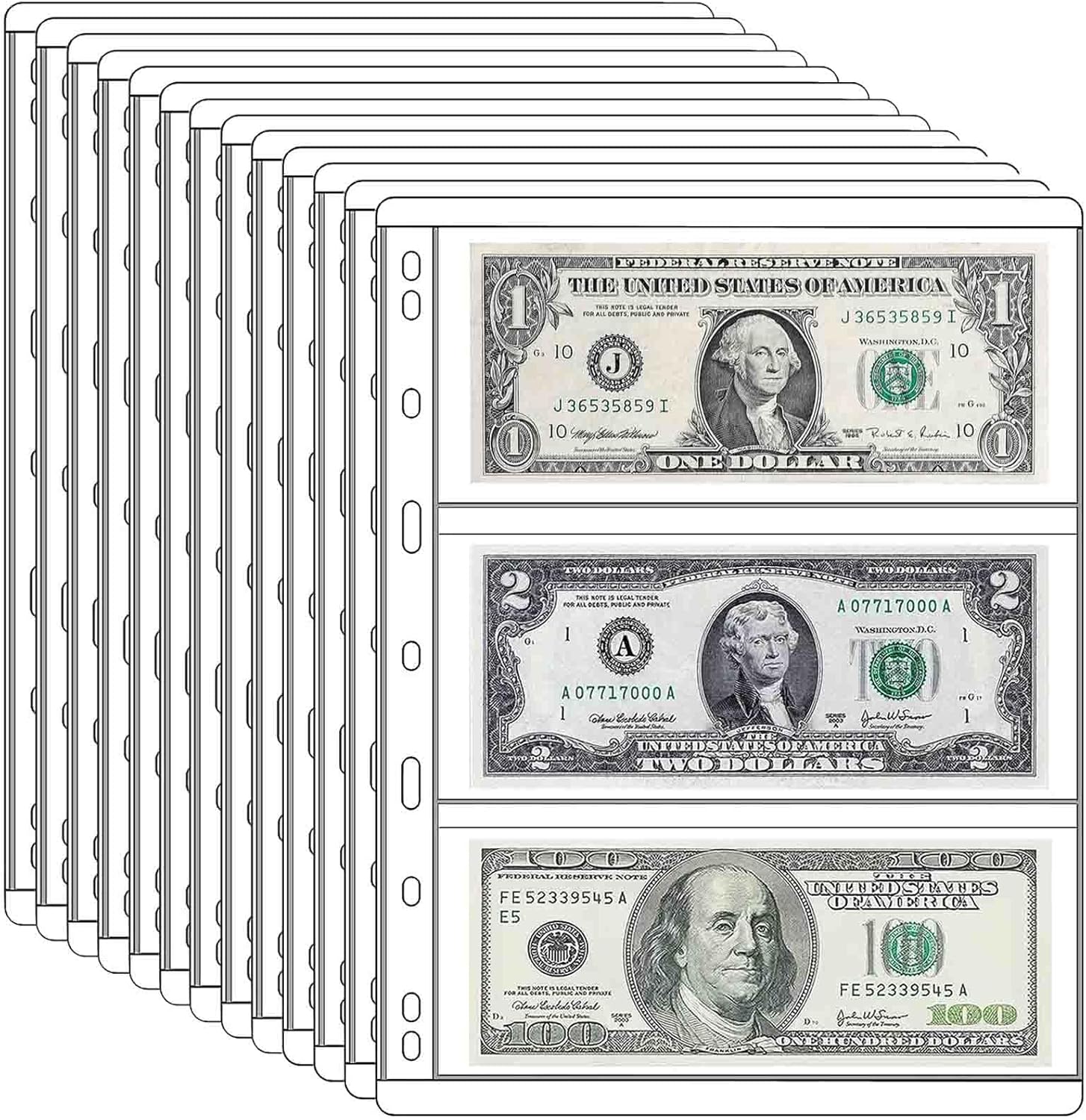 20 hojas de fundas para monedas, páginas de suministros de colección de dinero de papel, página de recolección de divisas con fundas estándar de 9