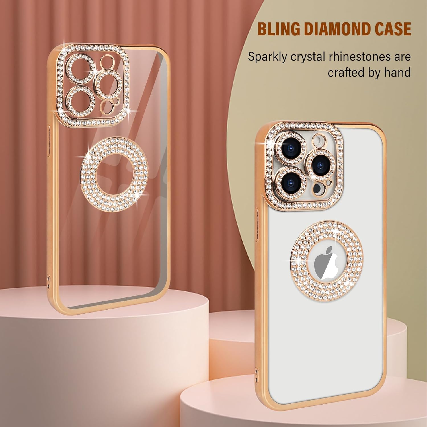 Losin Funda compatible con iPhone 15 Pro Max con purpurina y vista de logotipo para mujeres y niñas, funda de lujo con diamantes de imitación, funda
