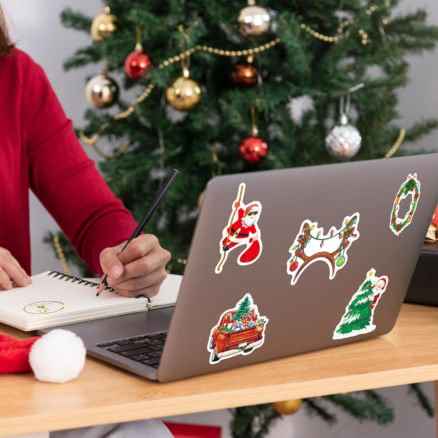 SUNFICON 500 calcomanías de Navidad brillantes para control remoto, 500 unidades, etiquetas adhesivas de Navidad doradas transparentes, rollo de