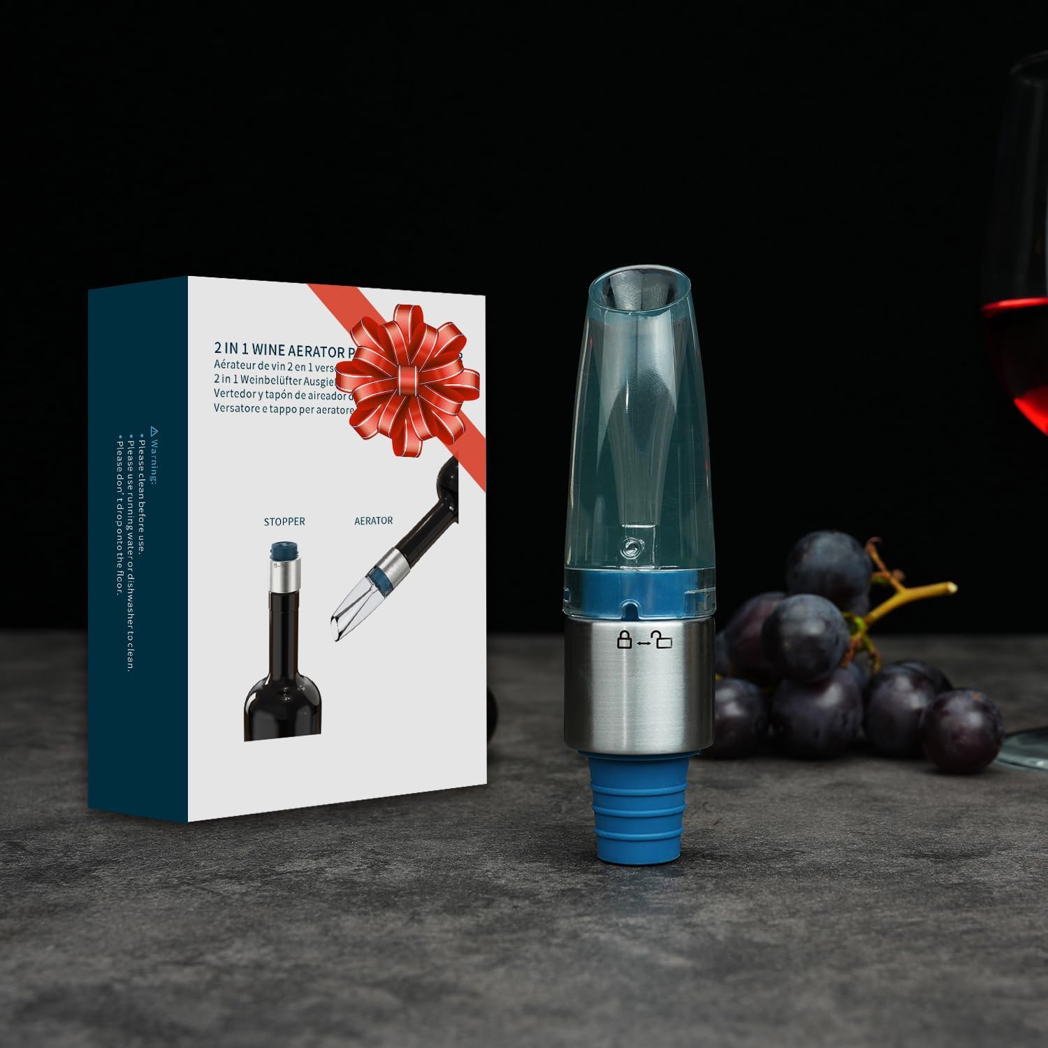 KITCHENDAO Vertedor y tapón 2 en 1 aireador de vino, aireador de aire de vino de alta calidad, dispensador de boquilla sin goteo ni derrames, sin
