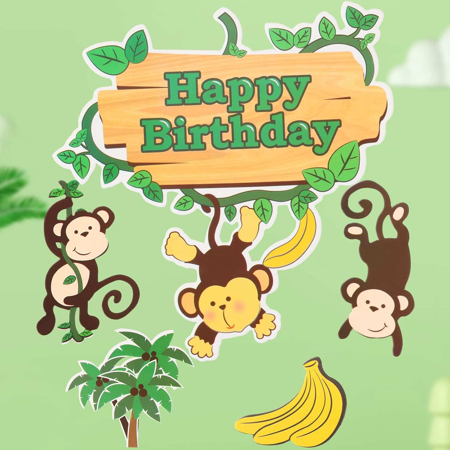 Decoración para tartas con temática de selva para niños, diseño de dinosaurio, elefante, animales, safari, feliz cumpleaños, temática de selva (tema