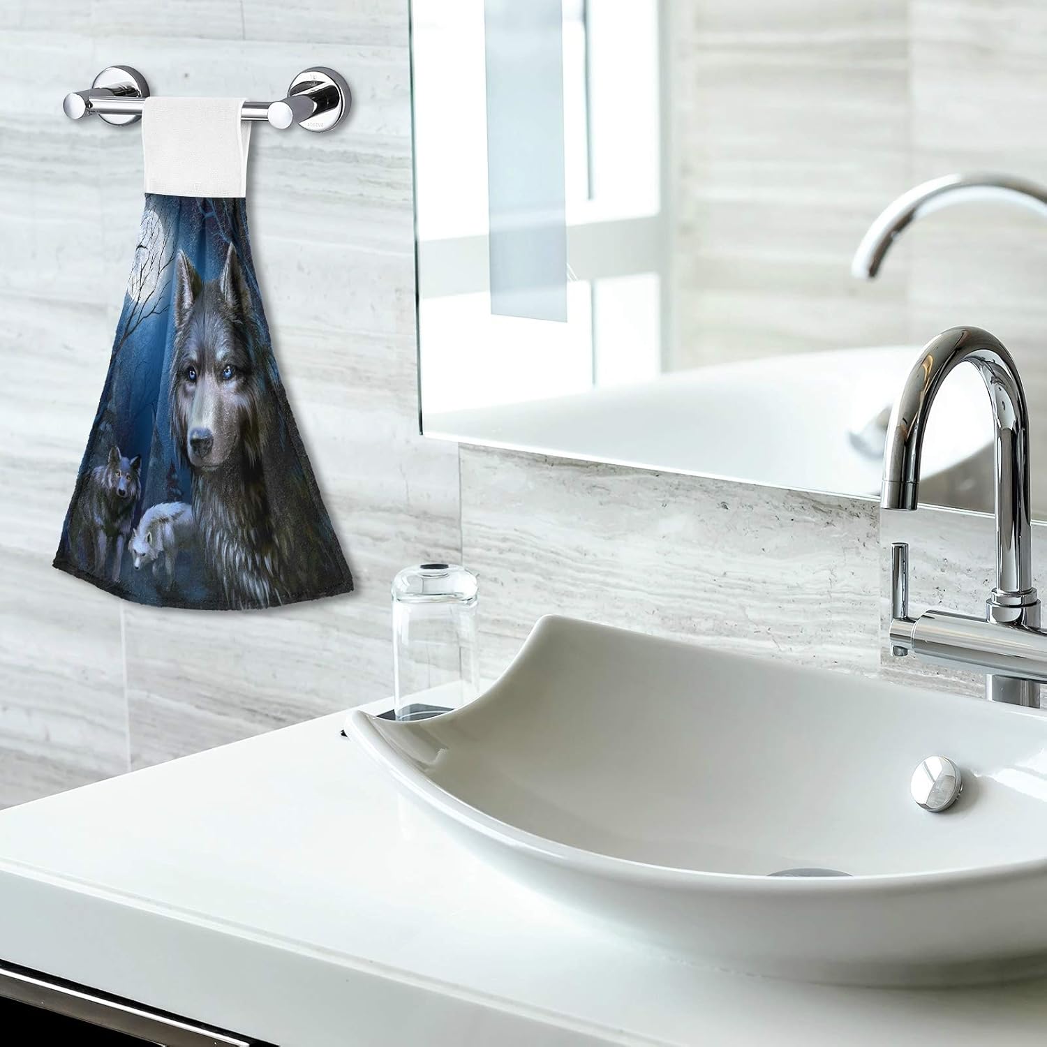 ALAZA Toallas de cocina Dark Night Wolf y Luna Llena, paños de cocina con lazo para colgar, paquete de 2