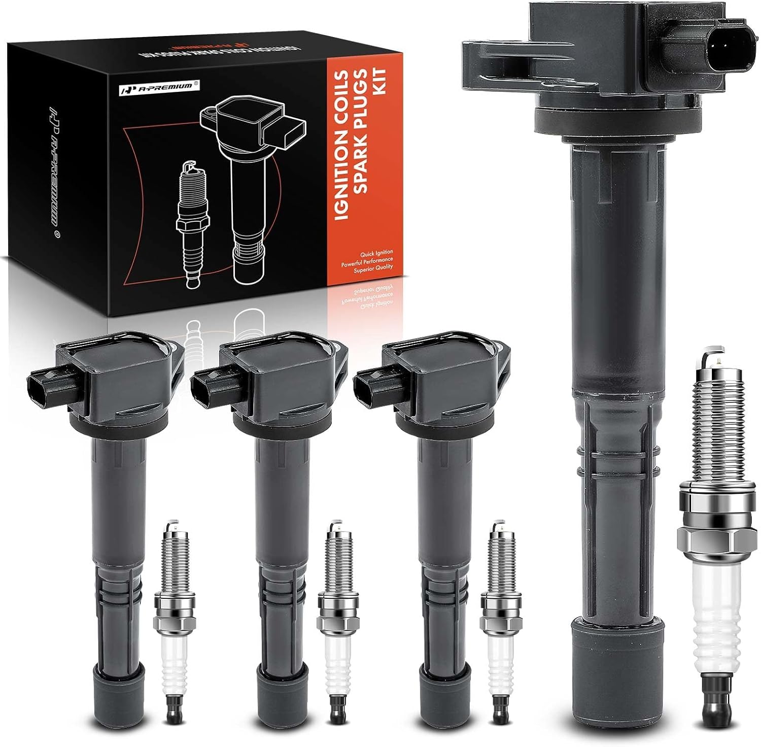 A-Premium Juego de 4 bobinas de encendido y bujías de iridio compatibles con Honda CR-V 2010-2014, Civic 2012-2015, Accord 2008-2012, Crosstour