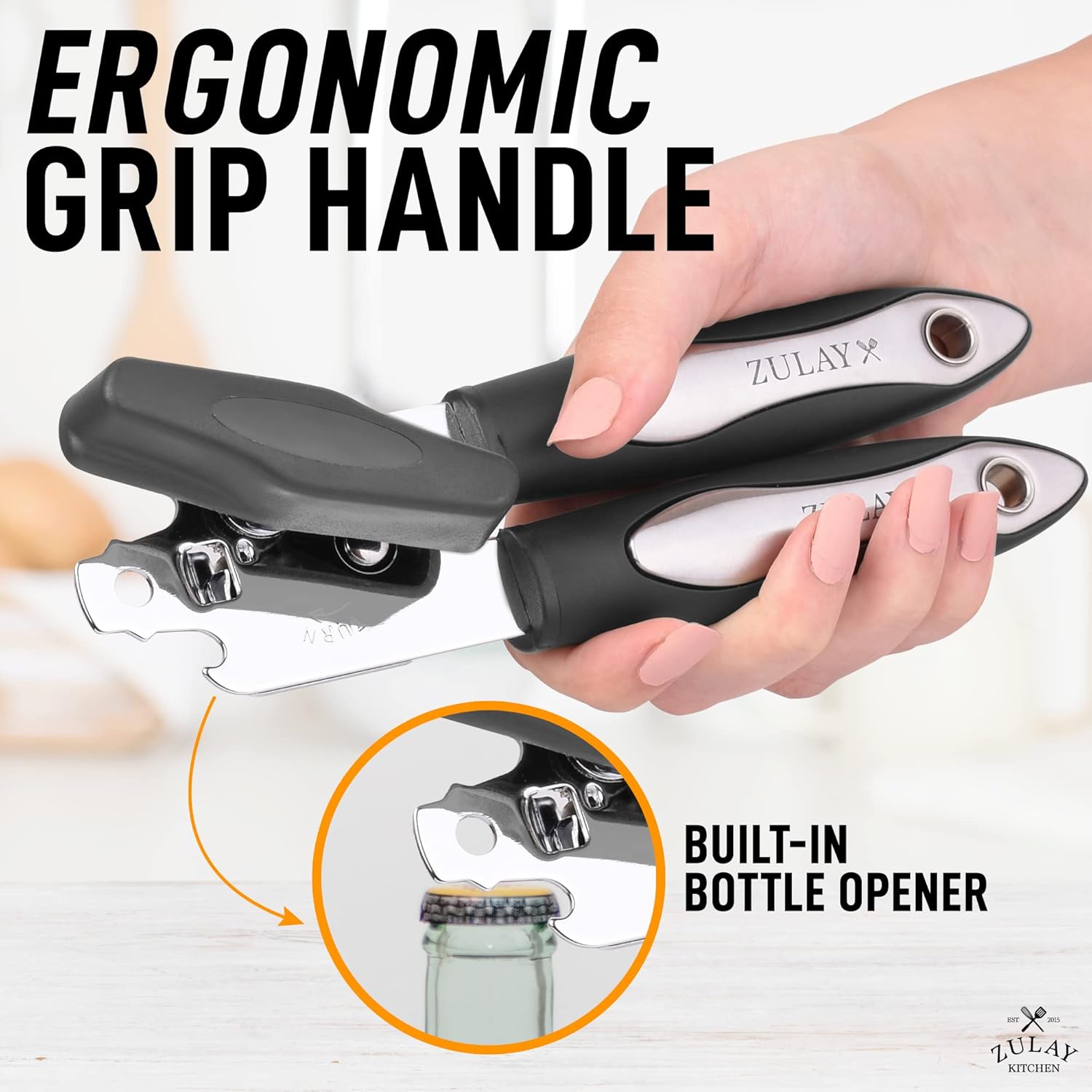 Zulay Kitchen Abrelatas de mano  Abrelatas manual duradero cuchillas de acero inoxidable de corte de borde liso  Abrelatas manual de servicio pesado
