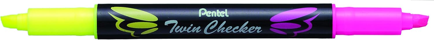 Pentel Twin Checker – Resaltador de doble punta, punta de cincel, tinta amarillarosa, paquete de 12 (SLW8-GP)