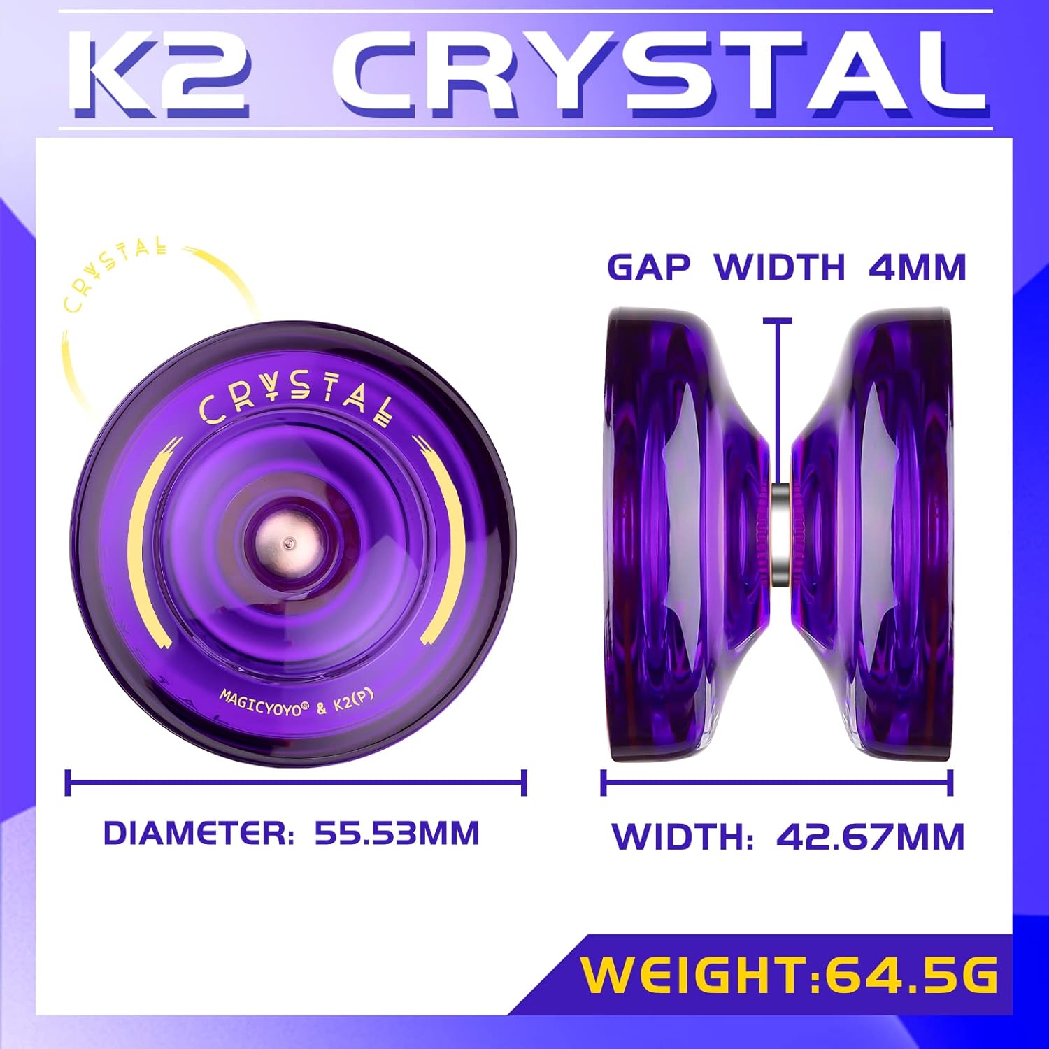 Responsive Yoyo para niños K2 Crystal Purple, Yoyo V8 sensible profesional con cuerdas de Yoyo + bolsa Yoyo + rodamiento + herramienta de extracción
