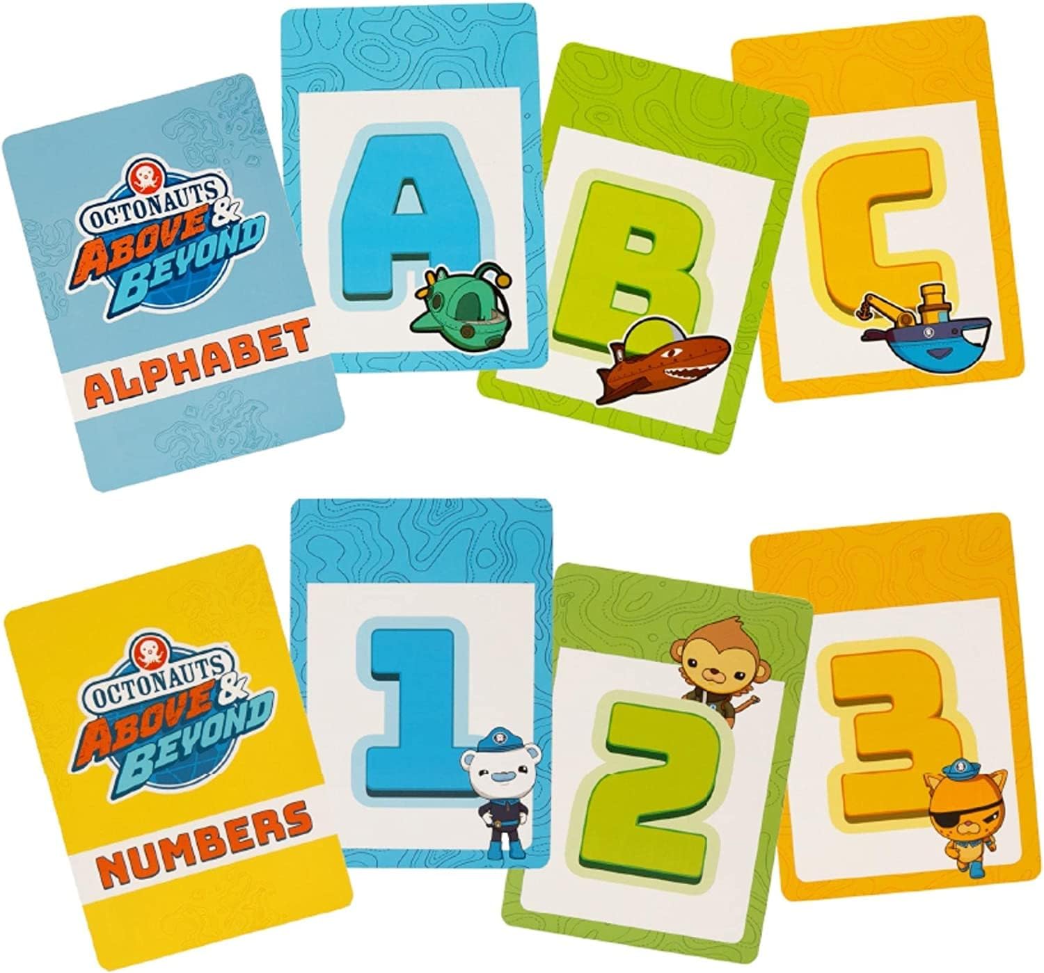 Octonauts – Juegos de cartas clásicos y tarjetas flash para niños, incluye tres juegos, letras del alfabeto y numéricas, juego de memoria, Go Fish &