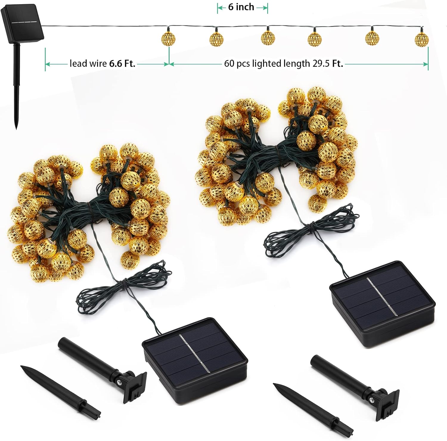 Luces solares marroquíes de Navidad para exteriores, guirnalda de 35.6 pies, con 60 luces led y 8 modos de iluminación, impermeables, para