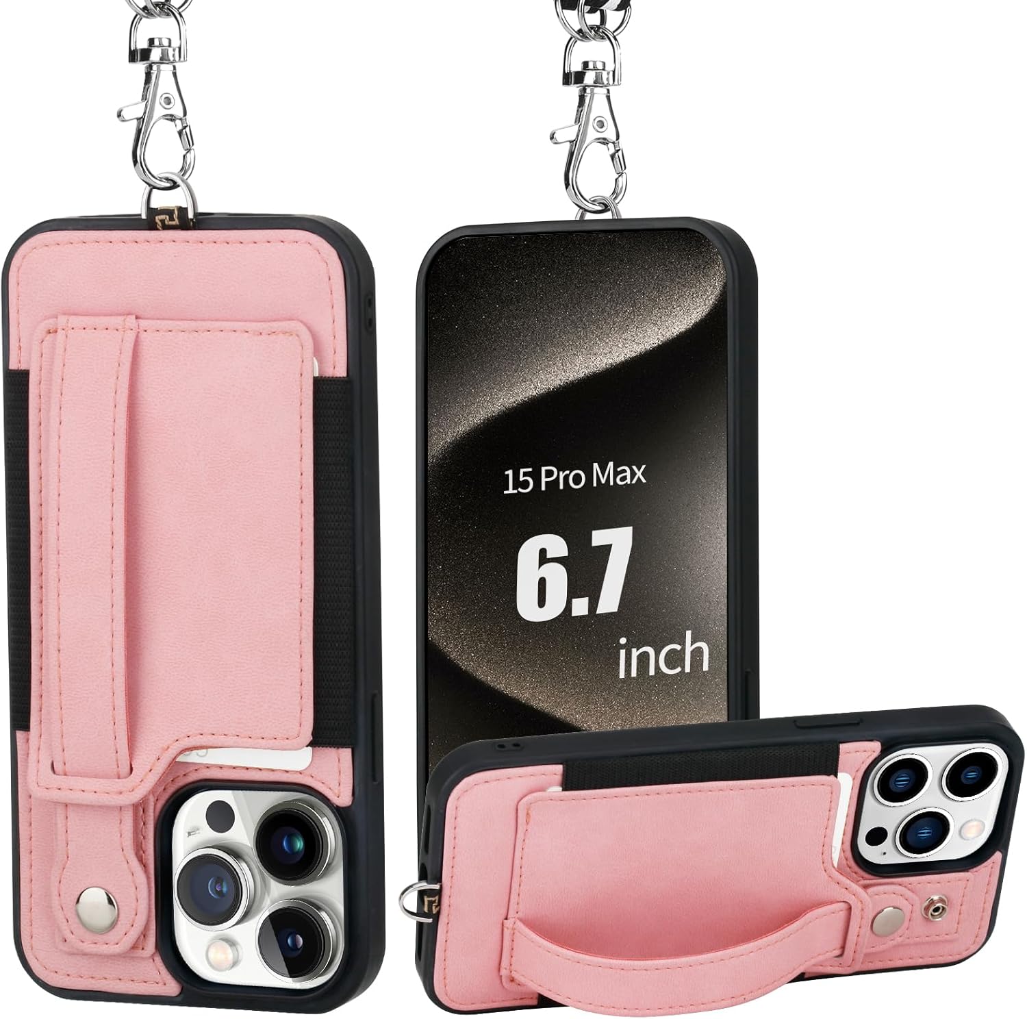 TOOVREN Funda para teléfono compatible con iPhone 15 Pro Max con cordón para iPhone 15 Pro Max, funda tipo cartera con soporte para tarjetas, funda