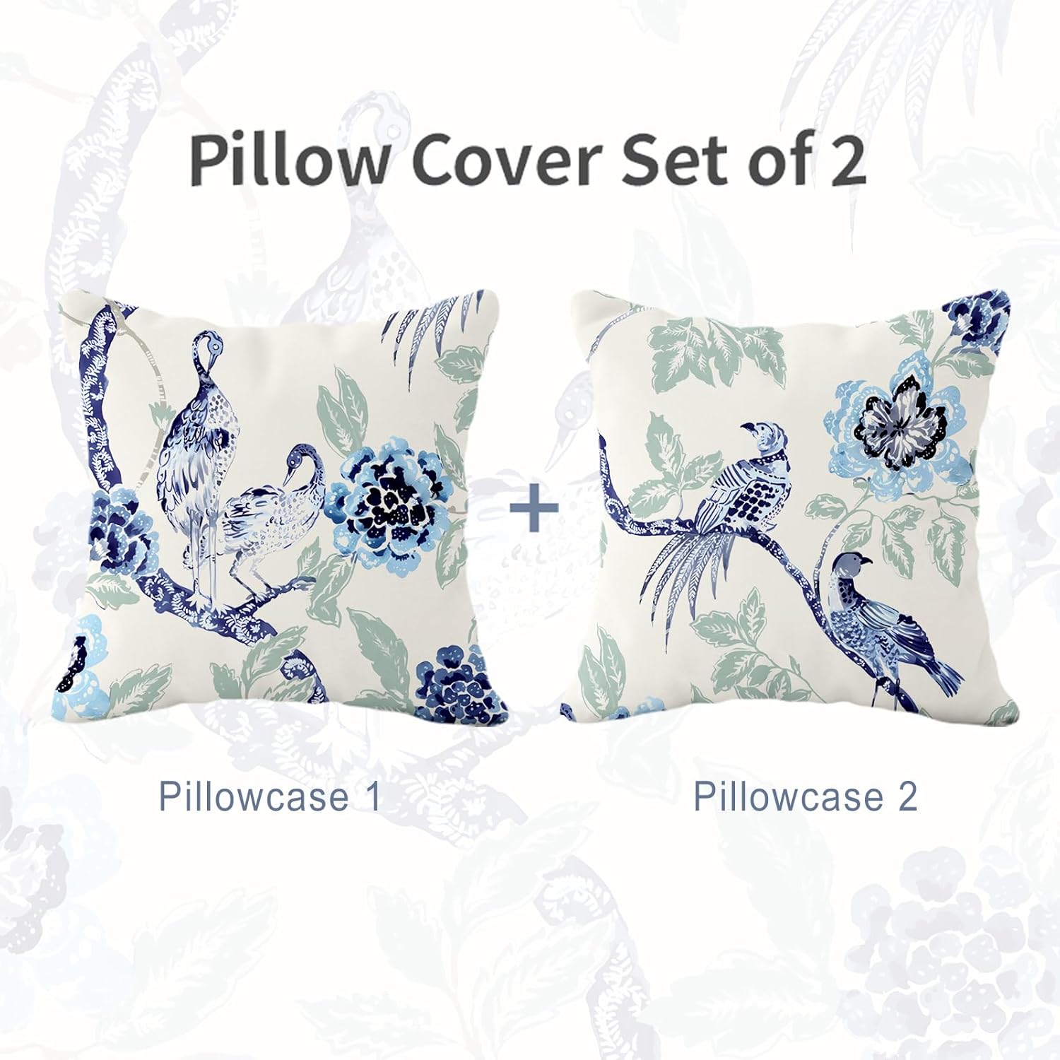 Chinoiserie – Juego de 2 fundas de almohada de 18 x 18 pulgadas, color azul y blanco, fundas de almohada decorativas de lino para exteriores, fundas