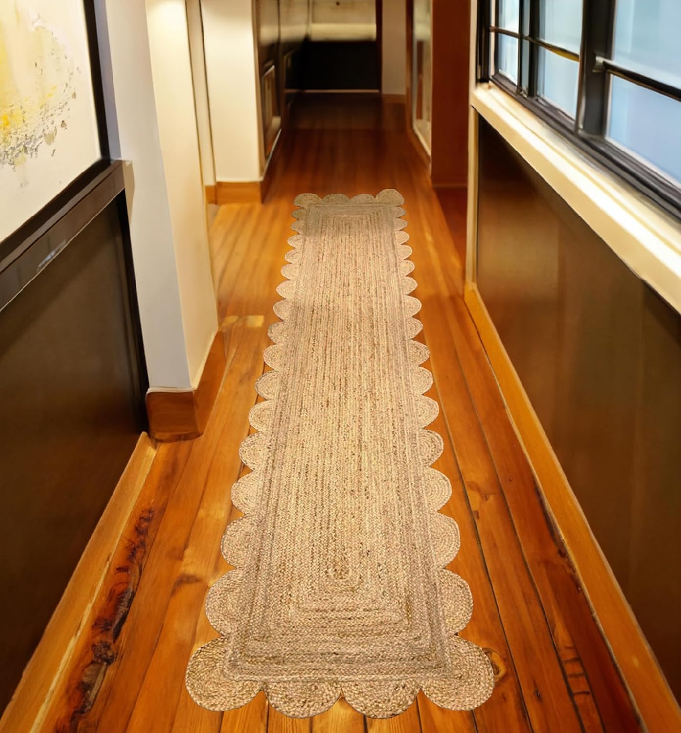 Alfombra de yute festoneado de 5 x 7 pulgadas, alfombra de baño bohemia natural de 2 x 3 pulgadas, alfombra de pasillo de yute para cocina, 2.6 x 6