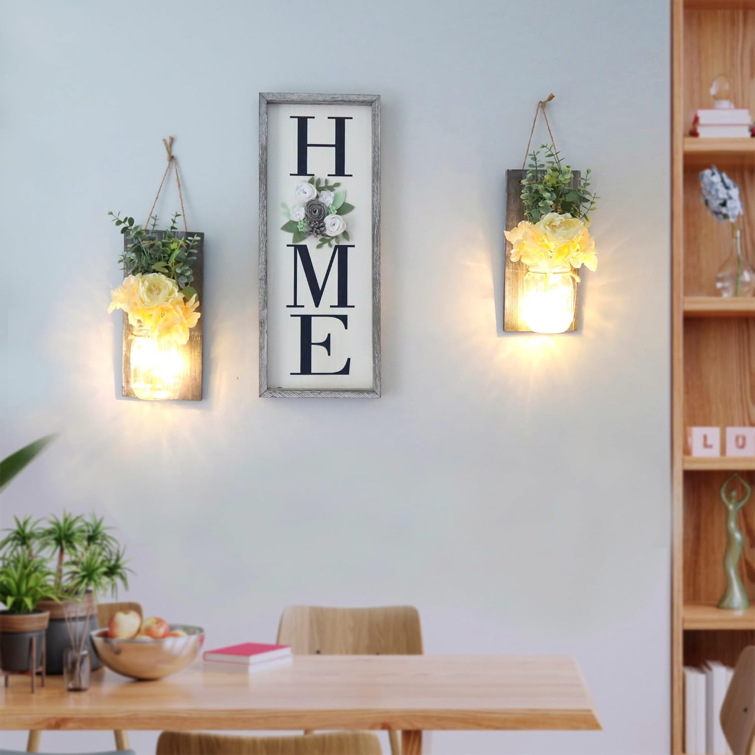 Besuerte Decoración de pared moderna de granja, decoración de pared de campo para dormitorio, sala de estar, cocina, arte de pared rústico con luces