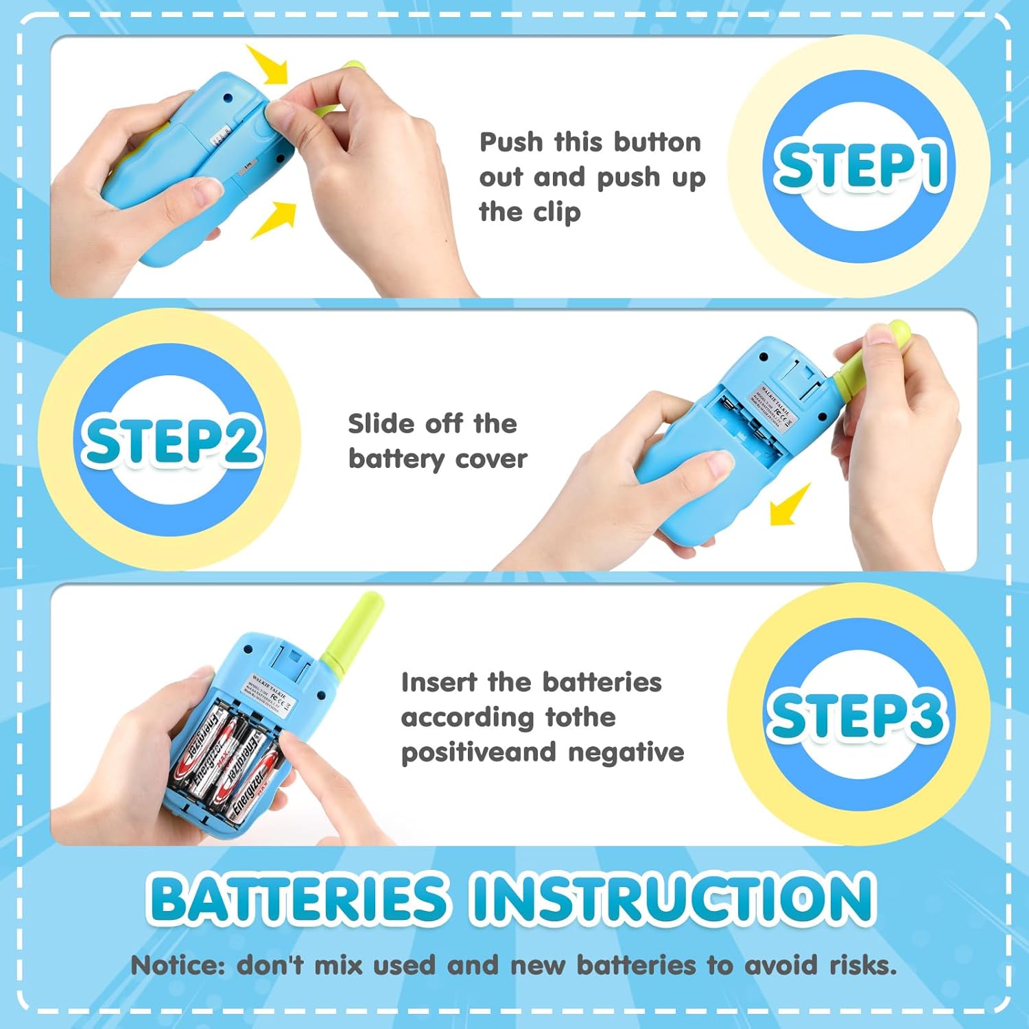 GINMIC Walkie Talkie para niños, juguetes para niños de 3 a 12 años con linterna LCD retroiluminada, paquete de 2 walkie talkies de largo alcance 22