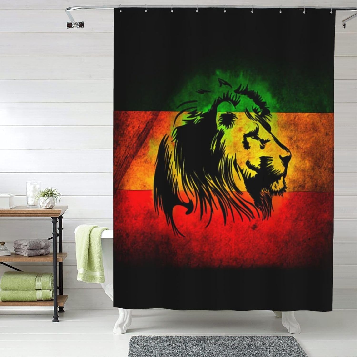 Cortina de ducha impermeable con diseño de león de Judá Rastafara para bañera, 12 ganchos inoxidables para decorar el baño, 60 x 72 pulgadas