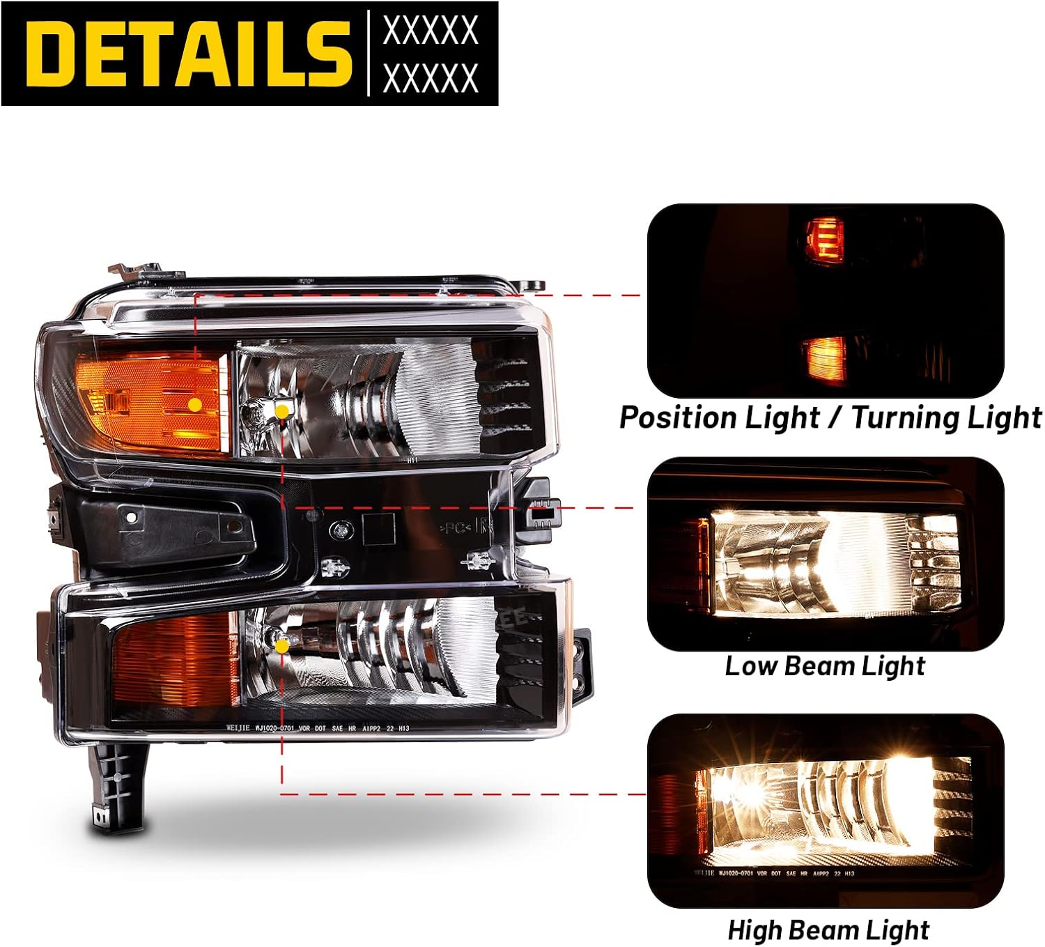 Conjunto de faros delanteros para el lado del pasajero para Chevy Silverado 1500 2019 2020 2021, Chevrolet Silverado 1500 LTD 2022 solamente, faros