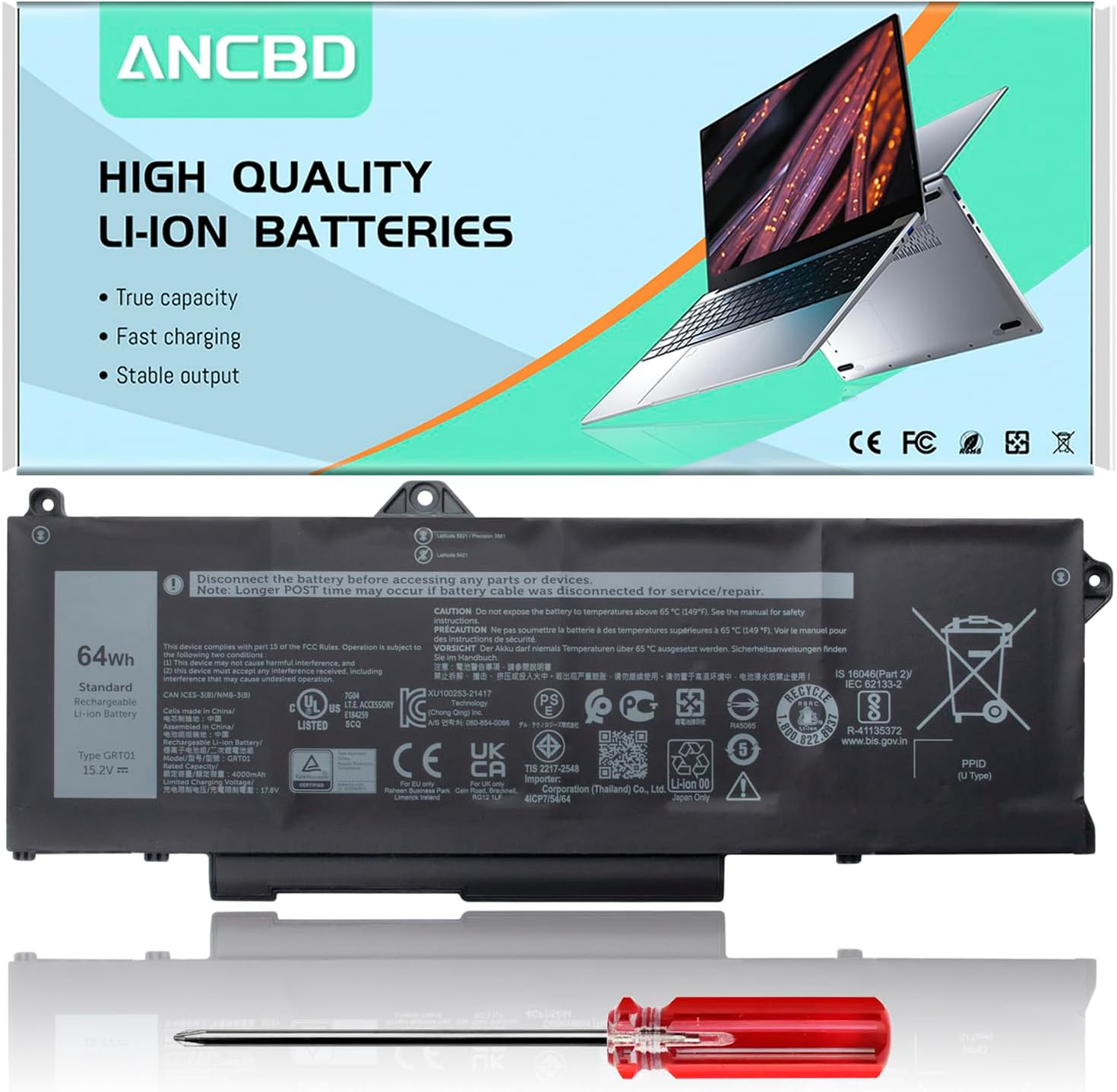 GRT01 – Batería de repuesto para laptop Dell 3561 3470 3571 Alienware m17 R5 AMD Latitude 5421 5431 5521 5531 Precisión 00P3TJ 0P3TJ 0R05P0 R05P0