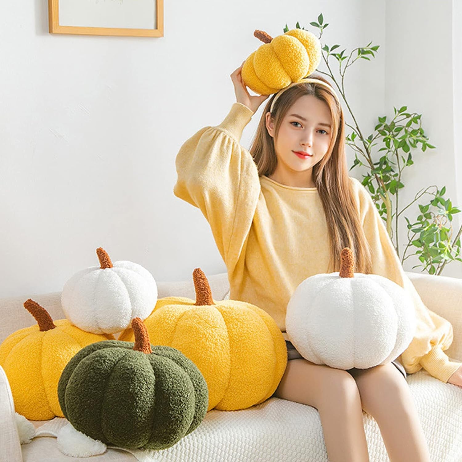 Halloween Pumpkin Pillow, Handmade Halloween Pumpkin Throw Pillow Decor, Halloween Plush Stuffed Halloween Pumpkin Shaped Decoration, for Home Decor