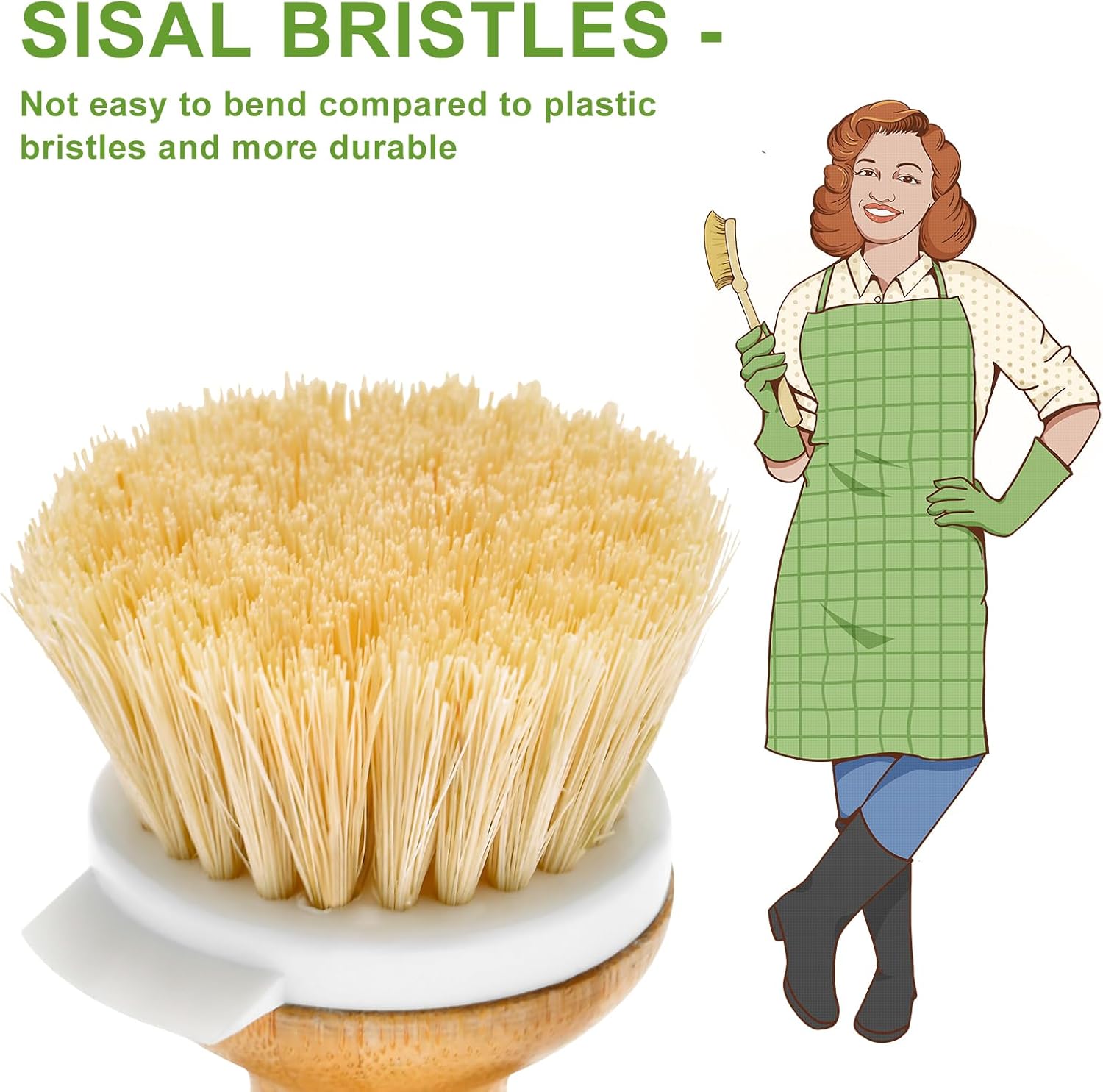 SUBEKYU Cepillo de bambú para platos, cepillo para limpiar platos de cocina con dispensador de jabón, cepillo de madera natural para lavar platos,