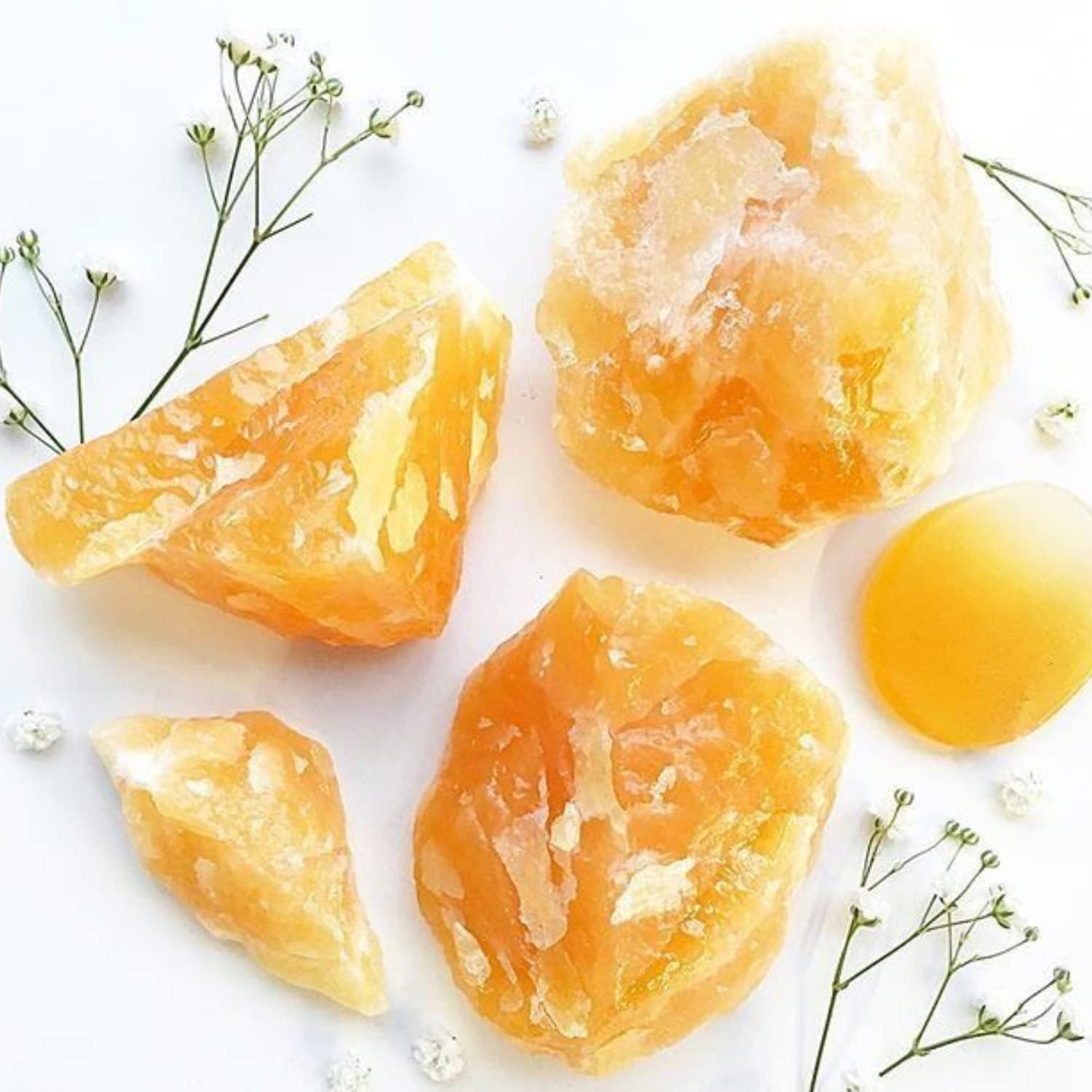 Mineralist Colección de piedras curativas de cristal, naranja calcita, rocas de calcita natural de 2 libras, racimos de cuarzo de alta energía,