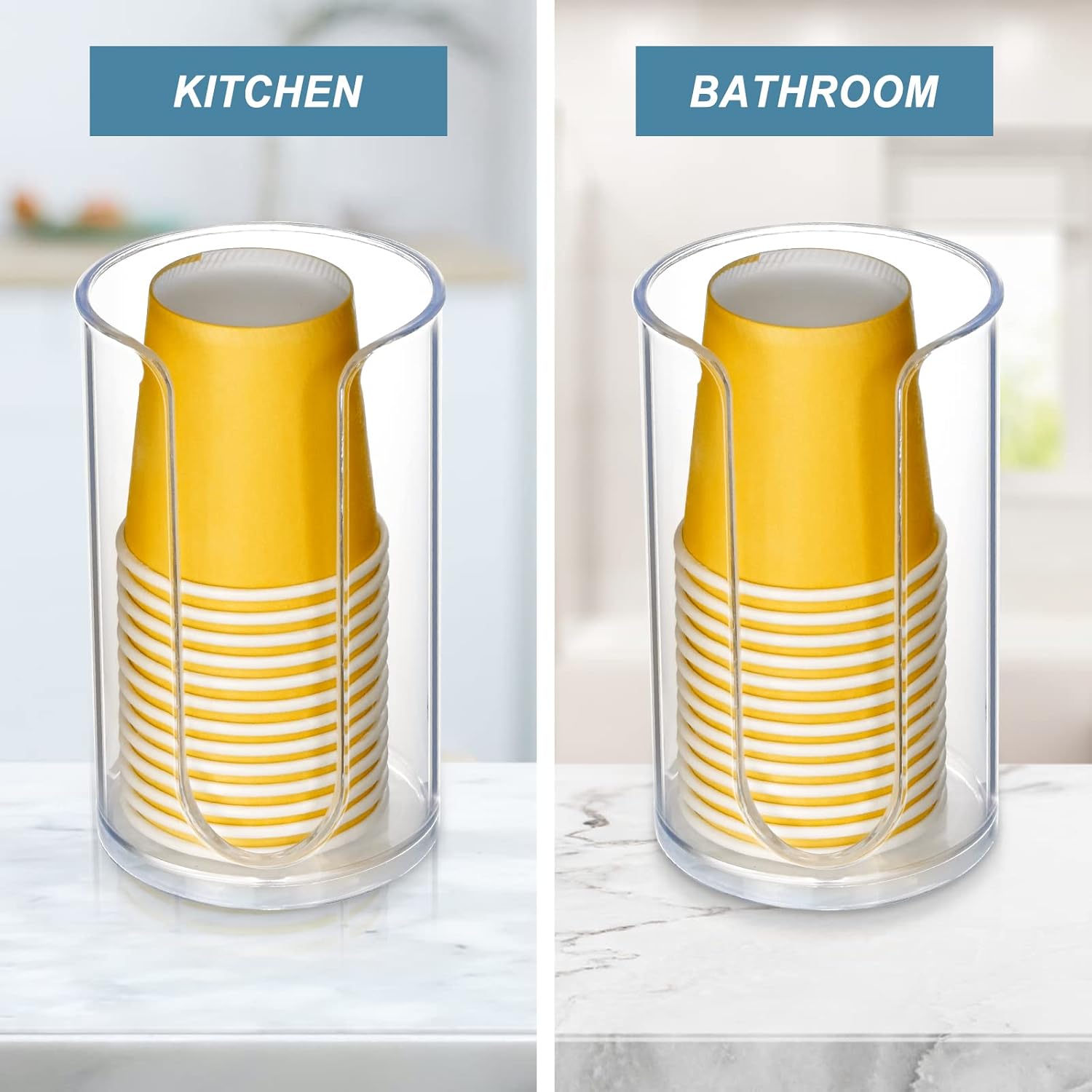 KIMCHOMERSE Dispensador de tazas de baño, dispensador de tazas de enjuague bucal, soportes pequeños de papel para almacenamiento de tazas de