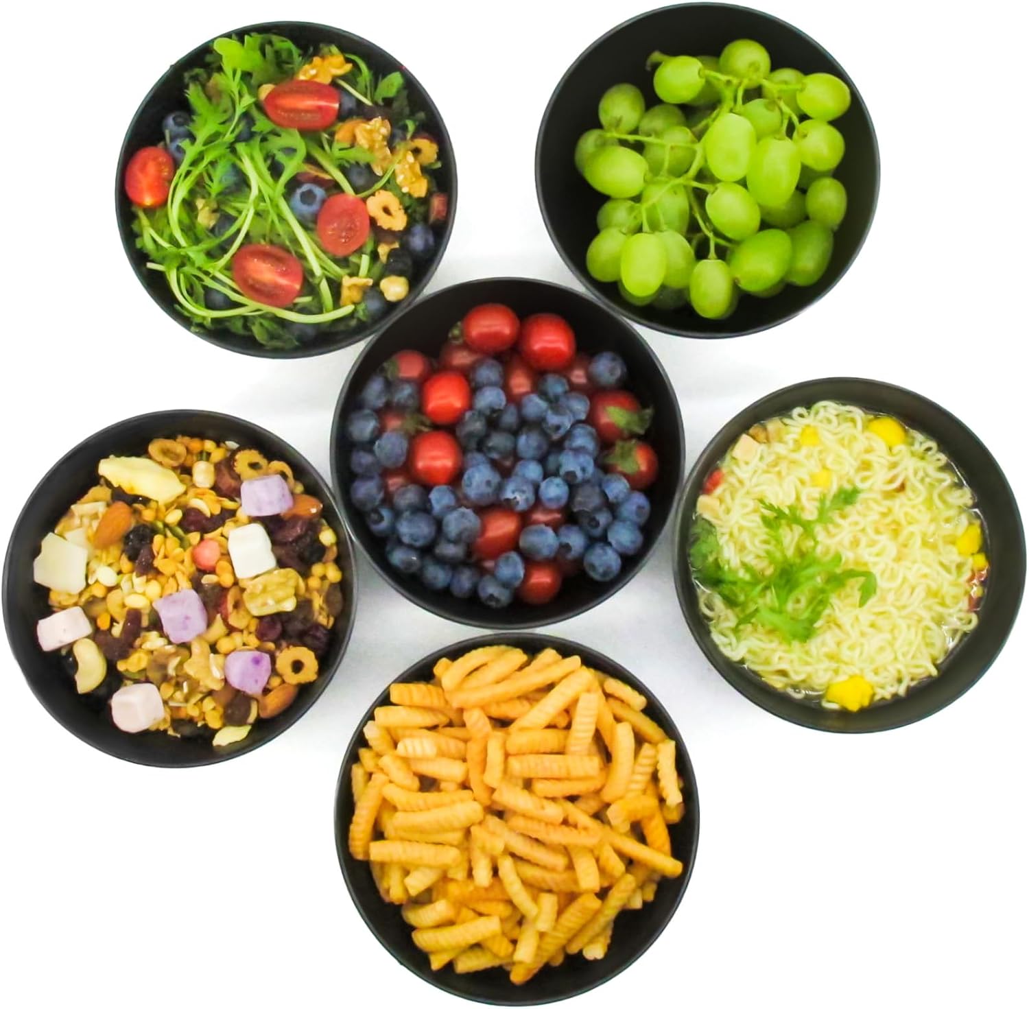 Juego de 6 cuencos de fibra de bambú para cereales, cuencos de sopa de 24 onzas, color negro, juego de cuencos de melamina grandes para cocina,