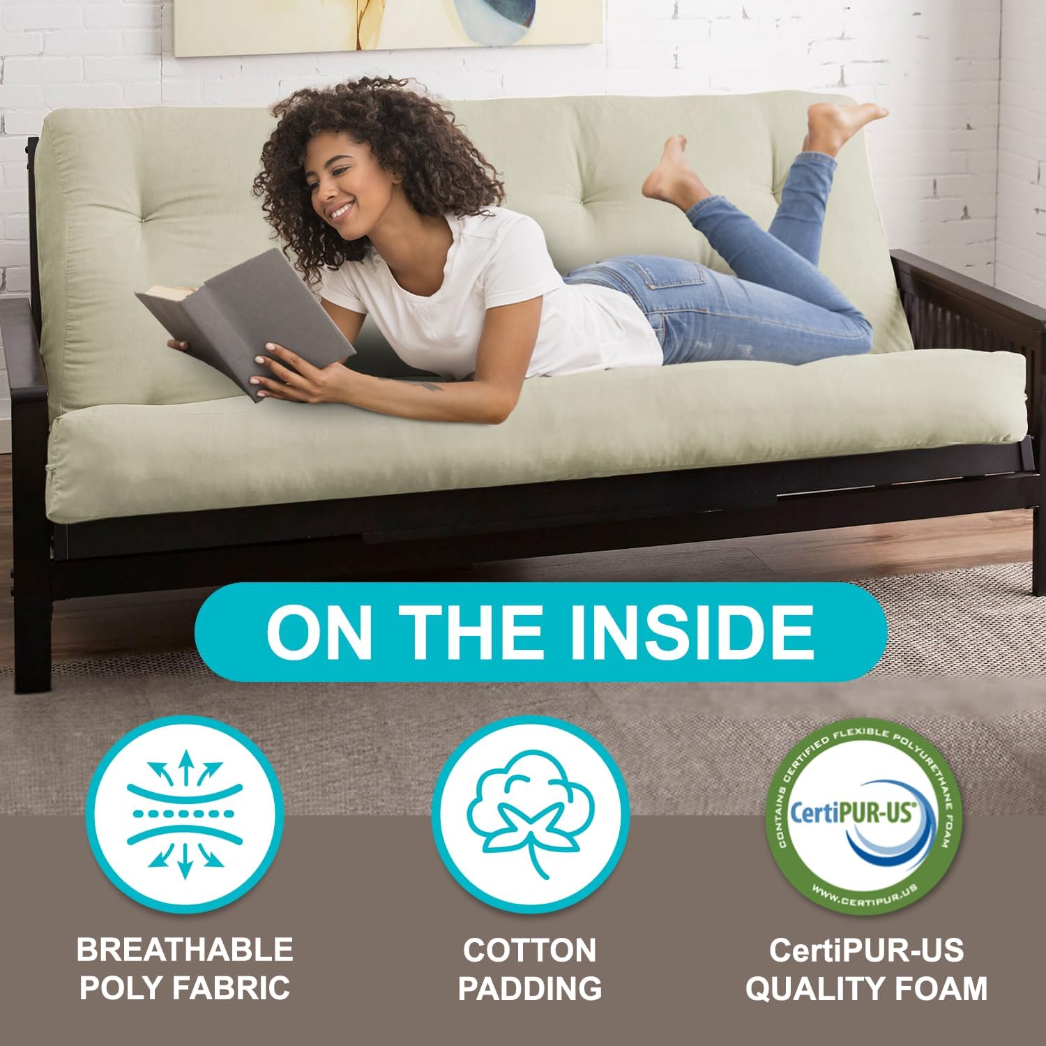Trupedic x Mozaic – Colchón futón estándar de 8 pulgadas tamaño Queen (marco no incluido), naranja canela básico, ideal para habitaciones de niños o
