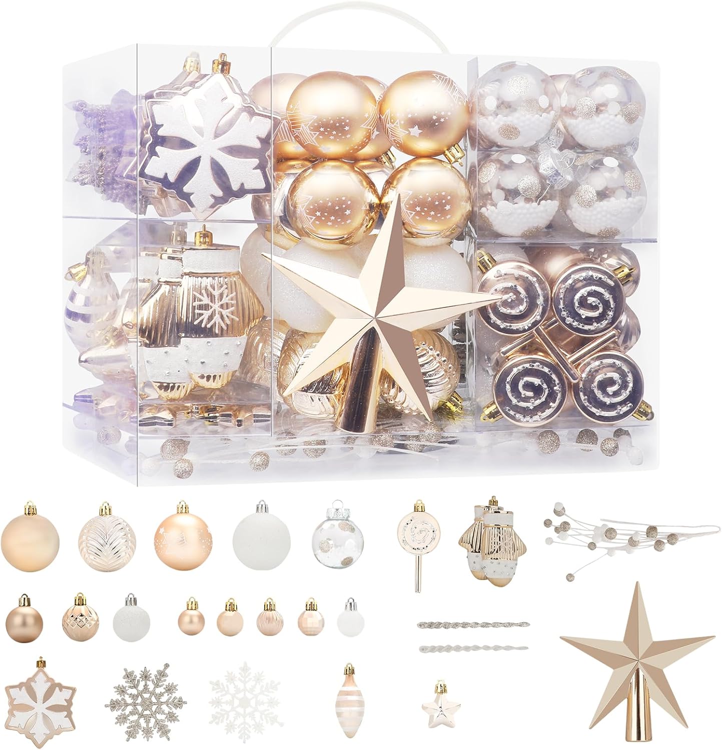 131 adornos de bola de Navidad, color champán, de NEVSETPO grande, inastillables, para árbol de Navidad, adornos de Grinch, brillantes, mate, con