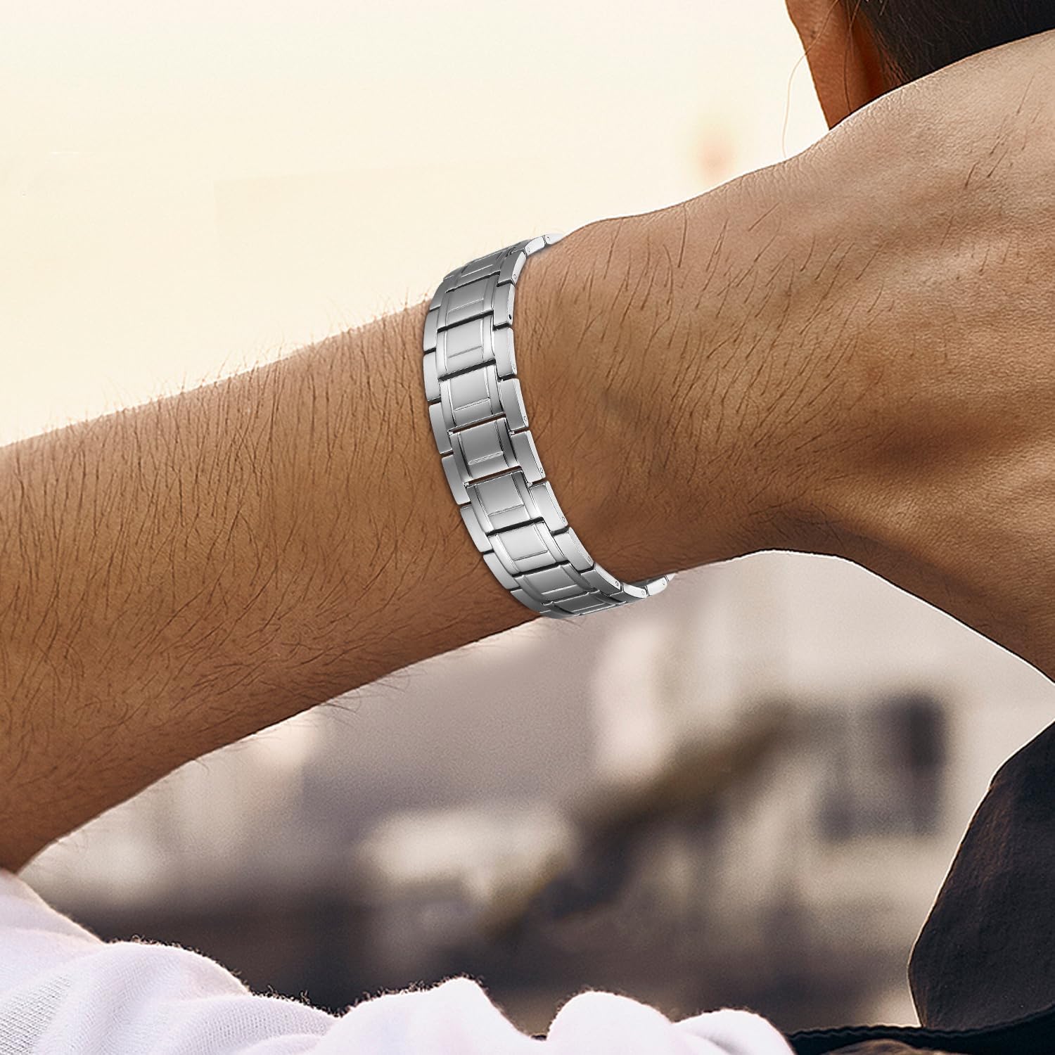 MagEnergy Pulsera magnética para hombre para el dolor, pulsera de terapia magnética con imanes de neodimio de 3 filas, pulsera de acero de titanio