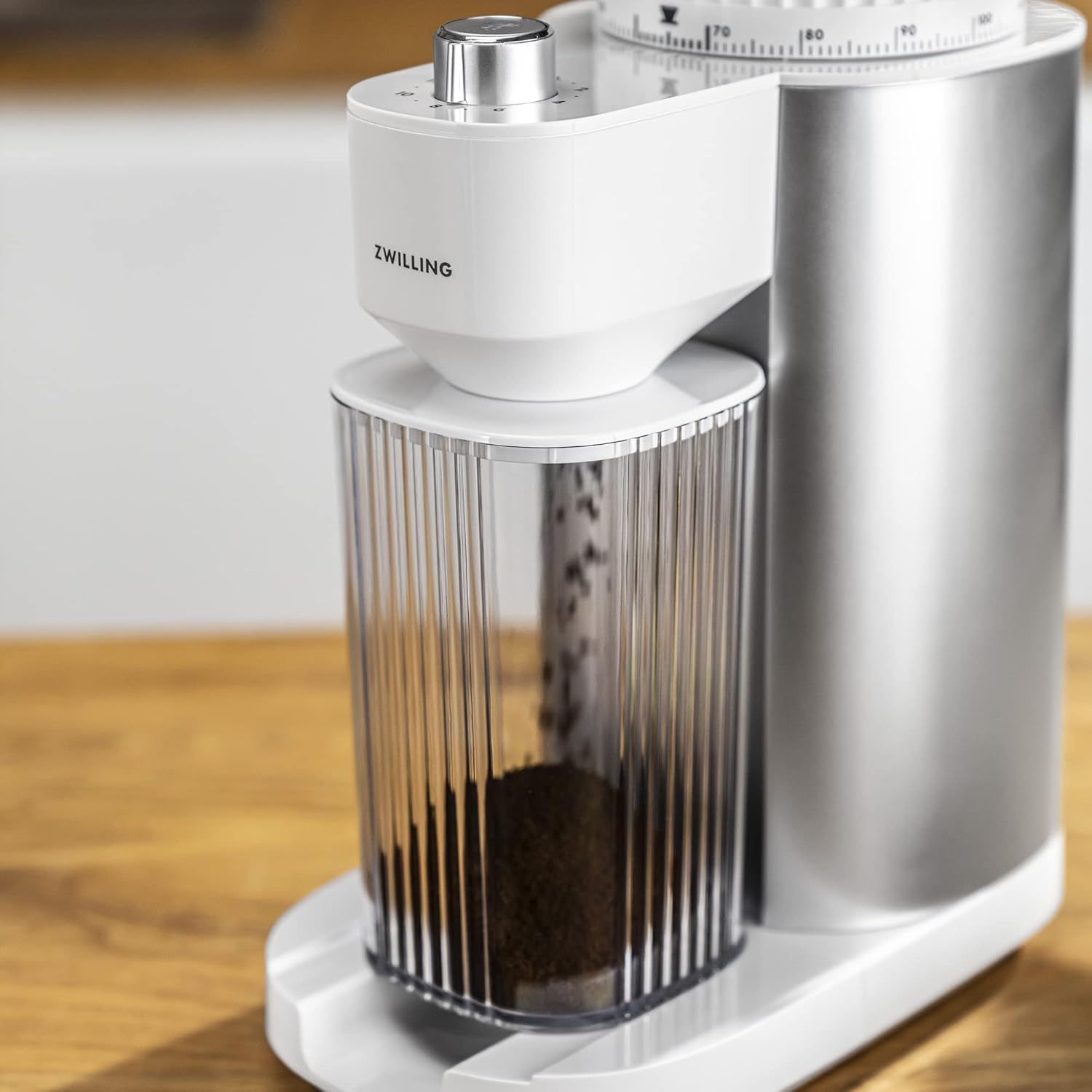 ZWILLING Enfinigy Burr – Molinillo de café eléctrico, 140 opciones de molienda de café, desde espresso hasta café de goteo, plateado